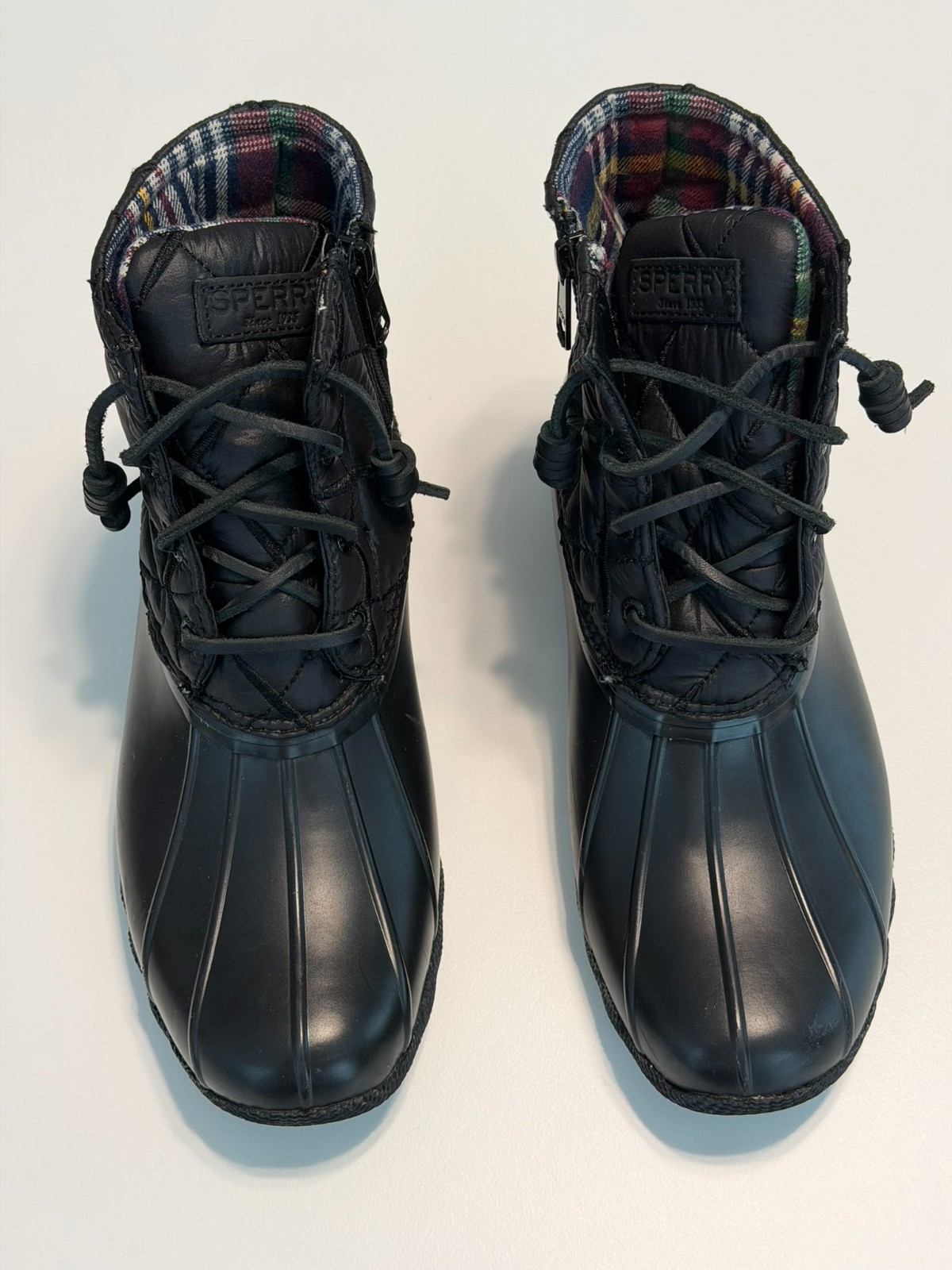Sperry Top-Sider Boots Womens Size 8.5 Black Duck Rain Waterproof STS85529