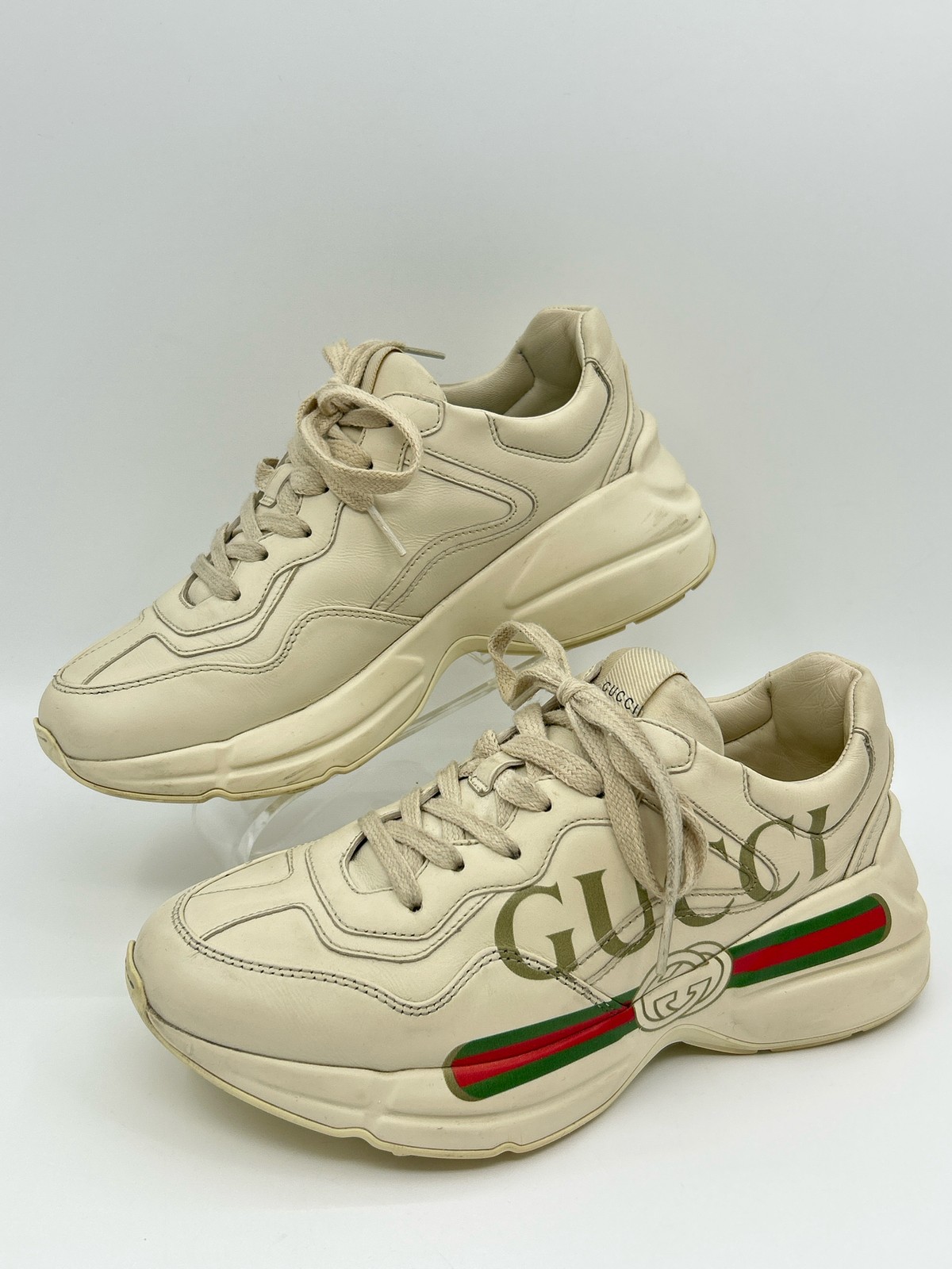 GUCCI Phyton Leather Classic Designer Authentic Size 37/7 Ivory Women Sneakers