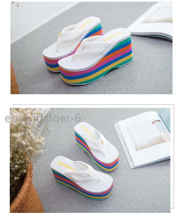 Womens Wedges Flip Flops Summer High Heels Sandals Platform Slippers Solid Shoes