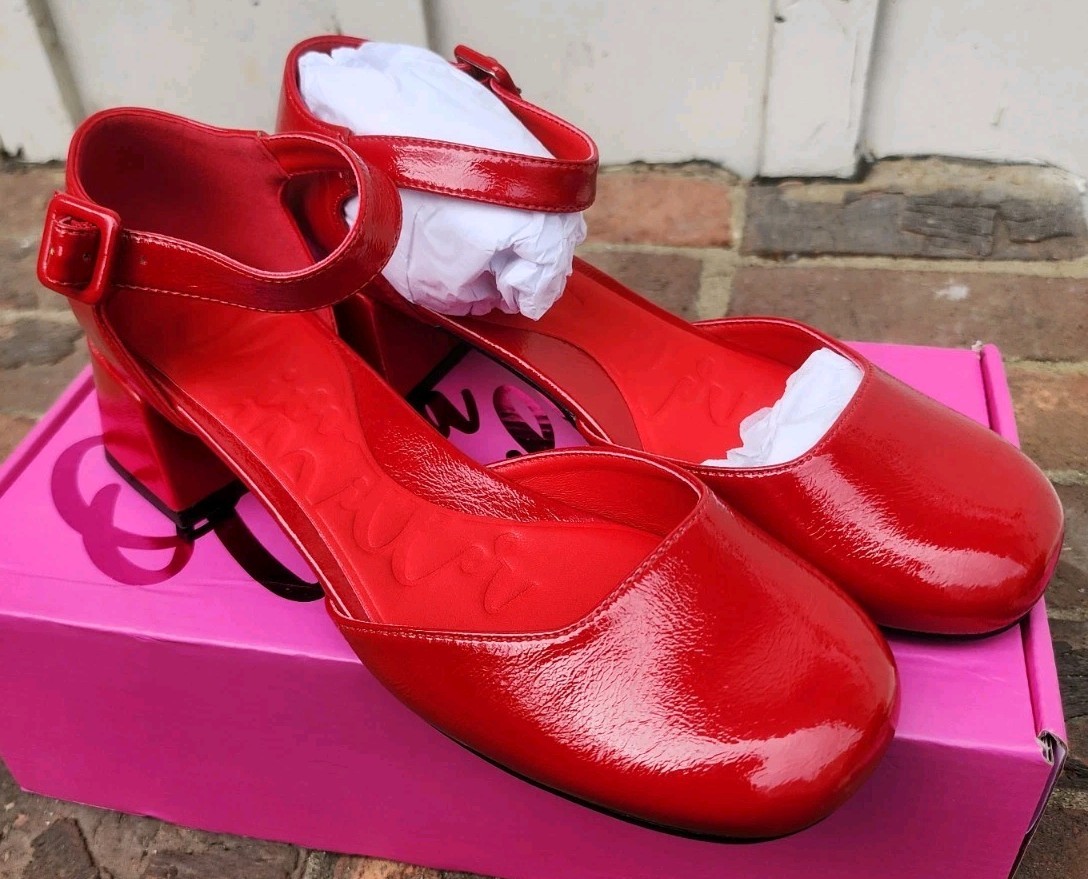 Olivia Miller Women’s Ascendant Ankle Strap Sandals Heels Shoes, Red, Size 8.5