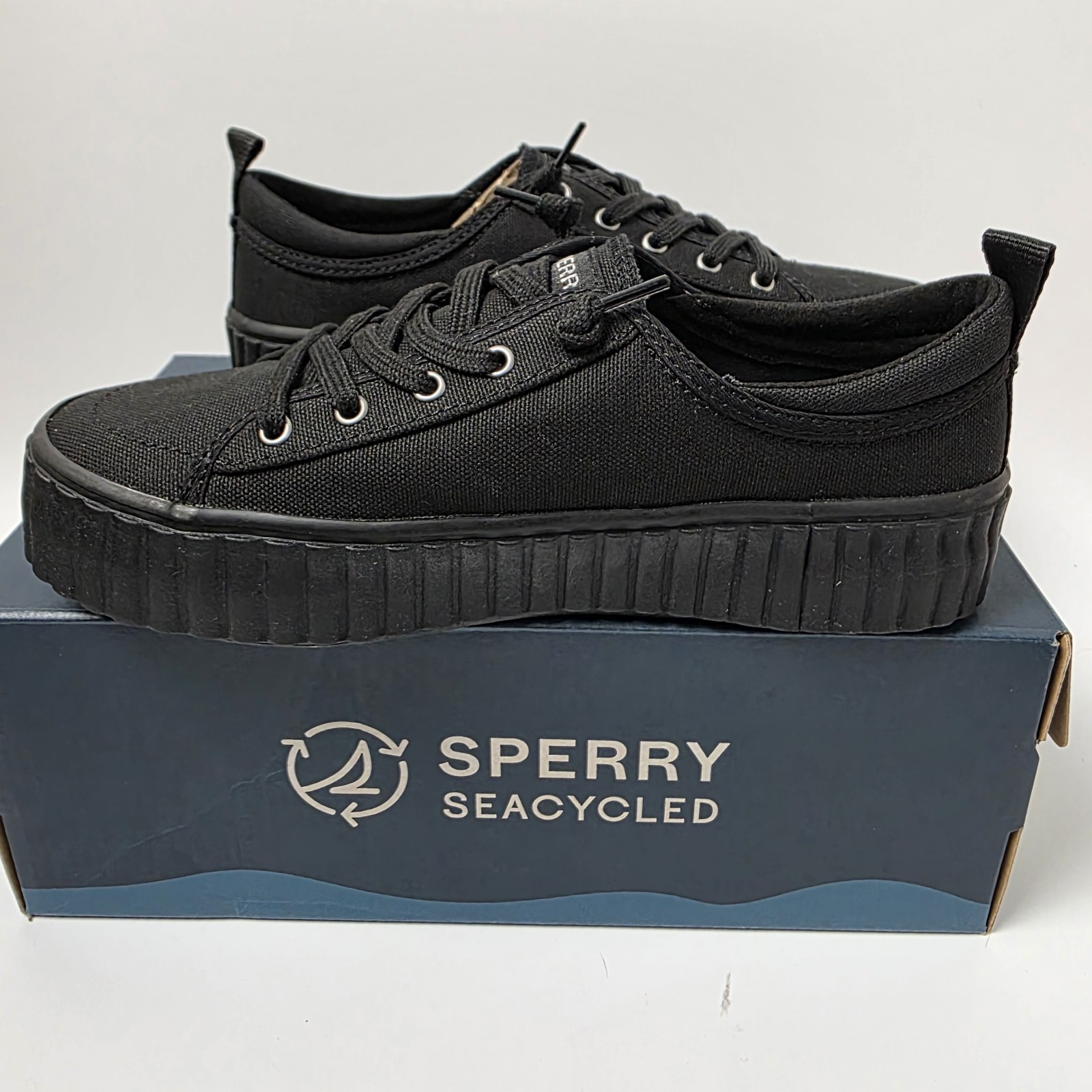 NEW Women’s Sperry SeaCycled Pier Wave Top-Siders Memory Foam Black Size 5.5 M