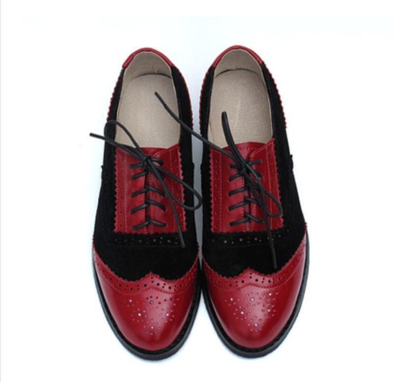 New Women Brogue Carved Lace Up Shoes Oxfords Round Toe Hollow Out Colorful R246