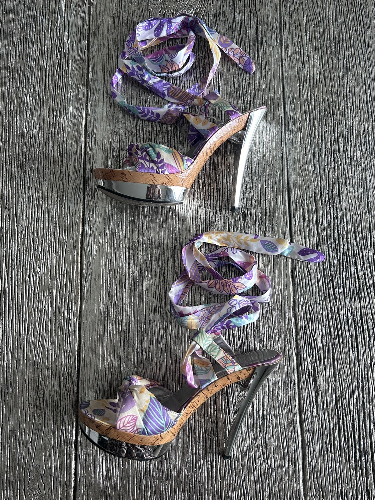 janni &Janni women high heel tie up stiletto platform shoes multicolor size 9