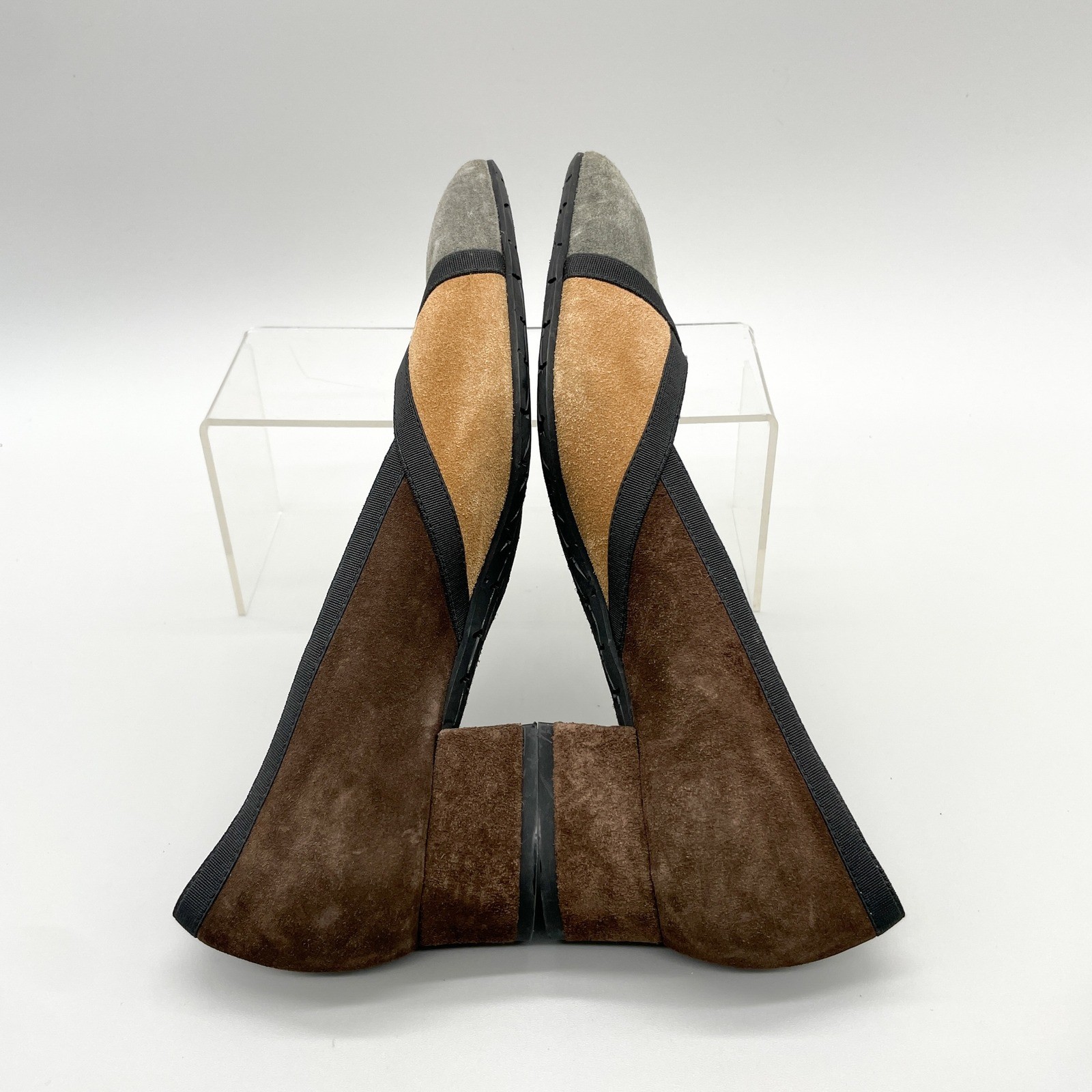 Thierry Rabotin Womens 38 8 Suede Colorblock Pointed Toe Heel Pumps Brown Gray