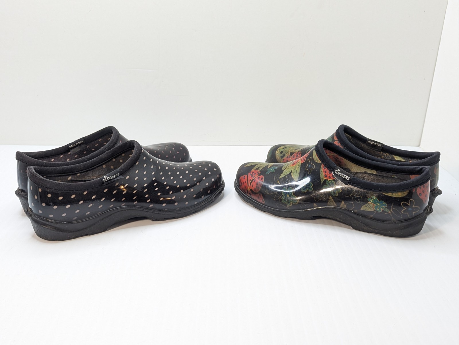 2 PAIRS Sloggers Women’s Size 9 Gardening Clogs Floral Print & Polka Dot Shoes