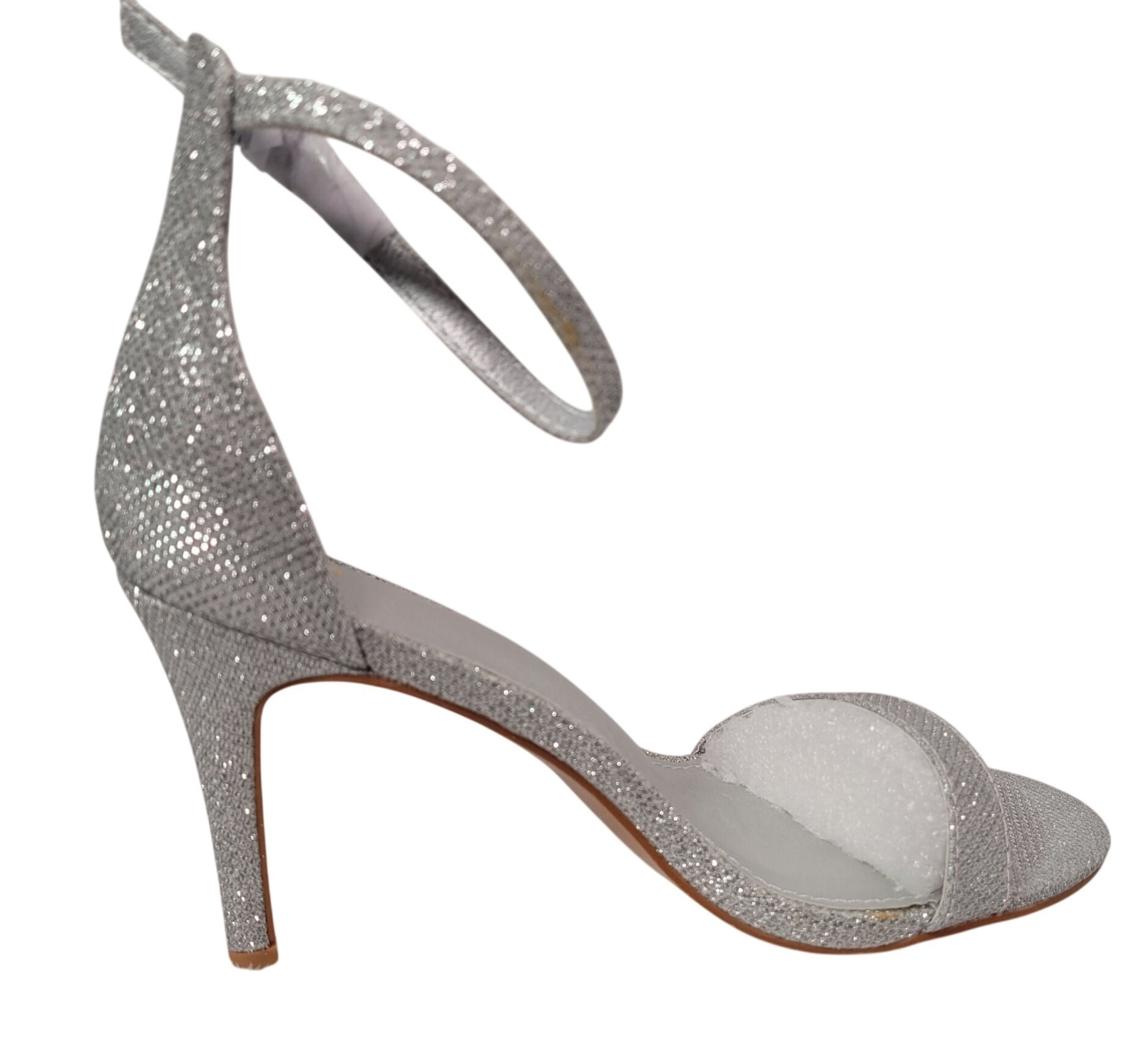 Women’s Silver Glitter Ankle Strap High Stiletto Heel Sandals Size 8