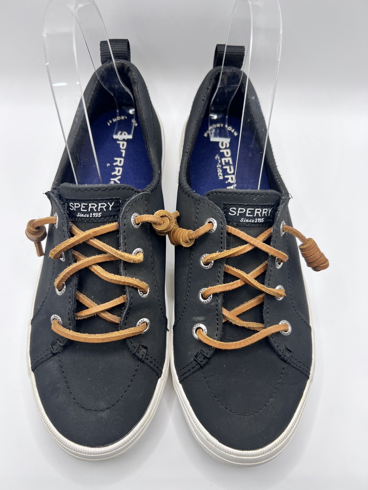 Sperry Pier Wave Dock Siders Women Size 7 Black Canvas Leather STS84642