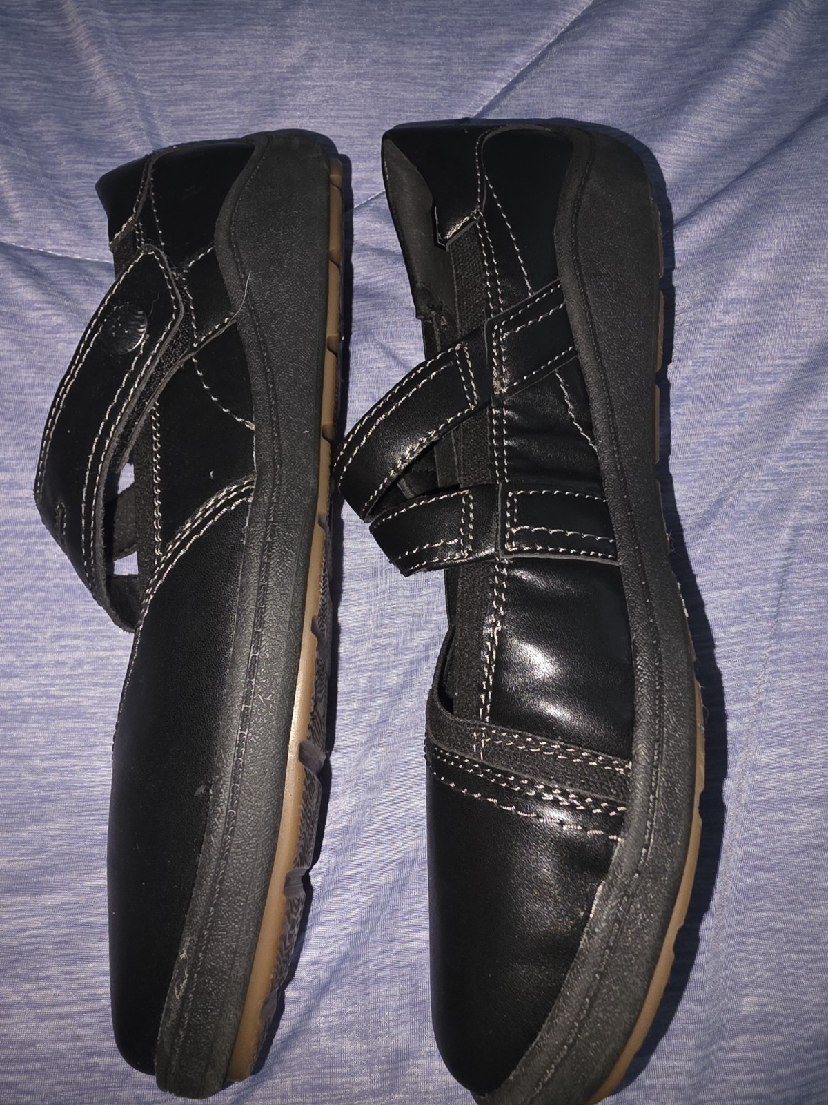 Clarks Collection Black Leather Carly Jane Mary Janes Shoes Women Size 9.5 Wide