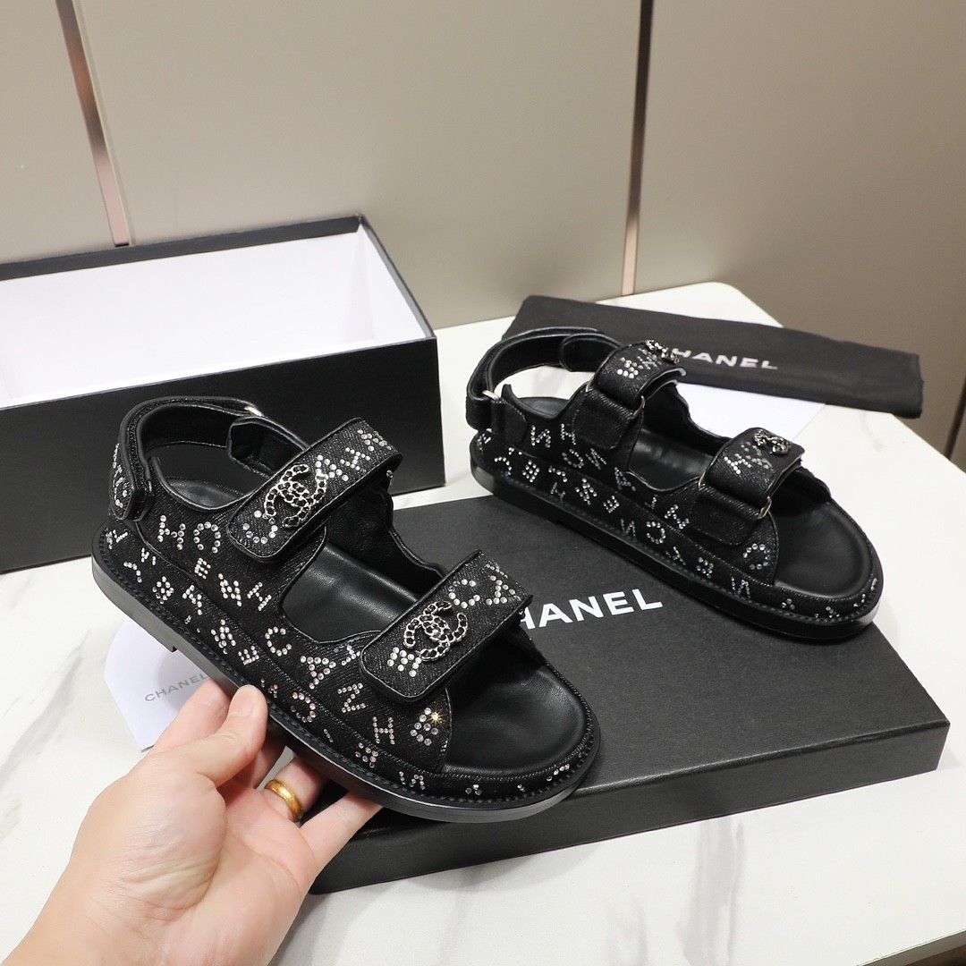Chanel Dad Sandals Tweed Fabric – 36