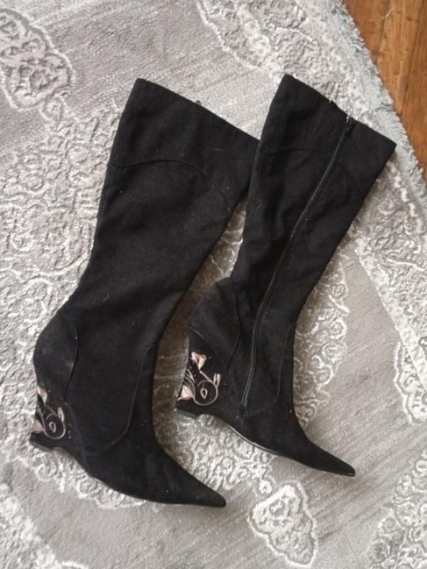 women american vintage boots black suede 38.5