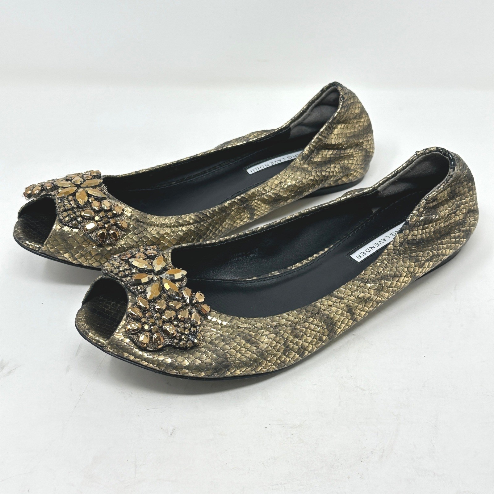 Vera Wang Lavender Luna Ballet Shoes 10M Metallic Snake Embossed Rhinestone Glam
