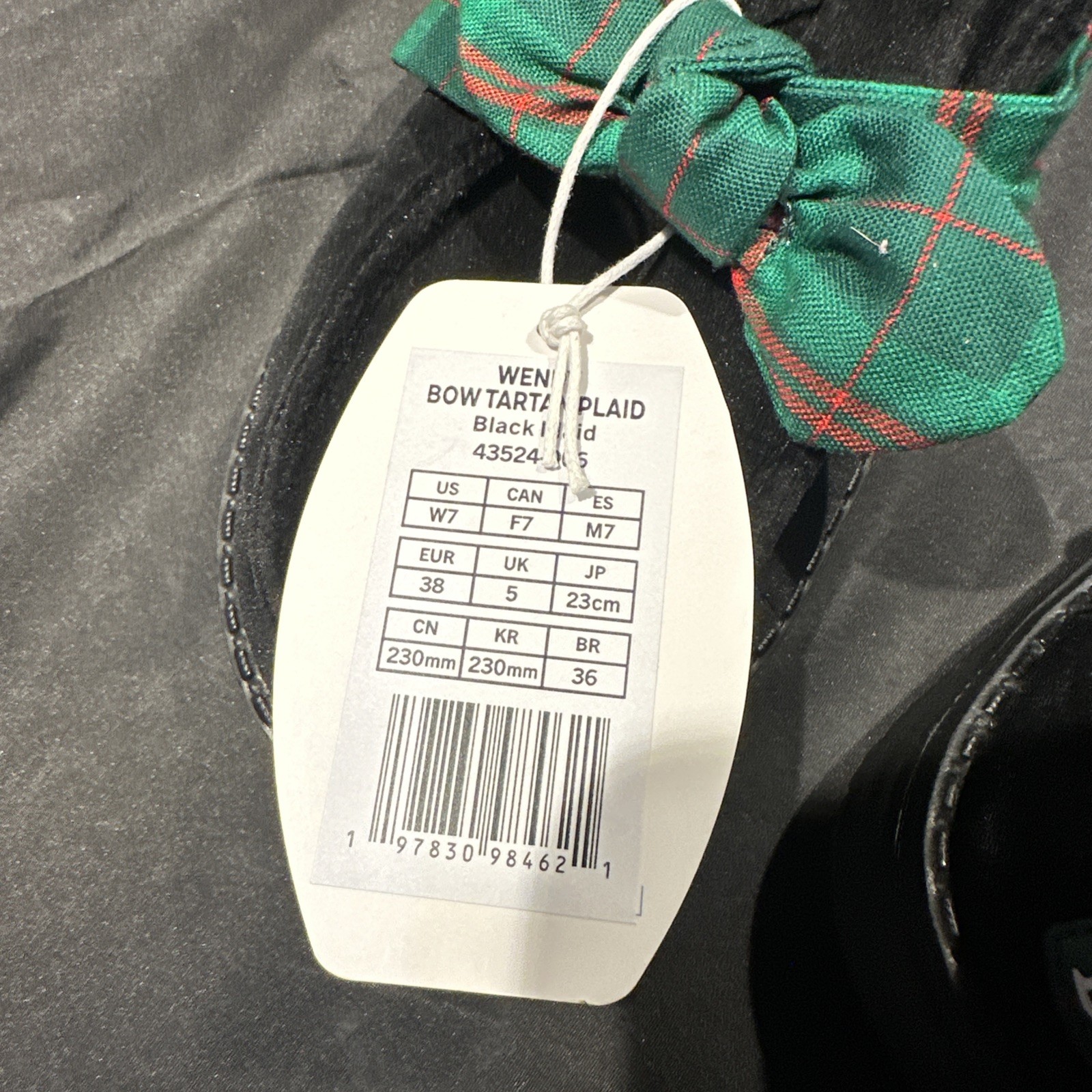 NEW NWT Hey Dude Wendy Bow Green Tartan Plaid Women’s Black Size 7 MSRP $74.99