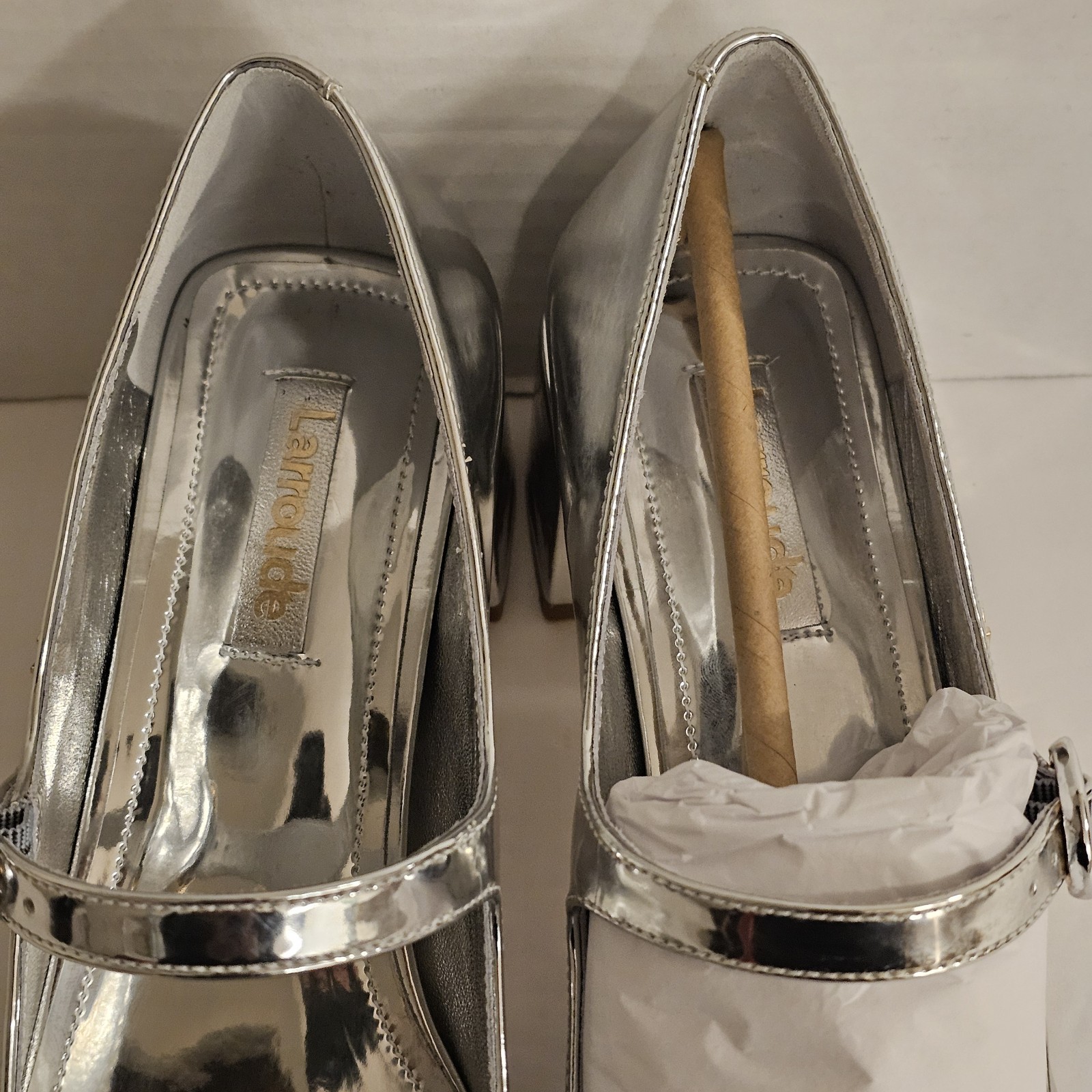 Larroude Blair Block Pump Mary Jane Women’s Mirror Silver Specchio Size 7