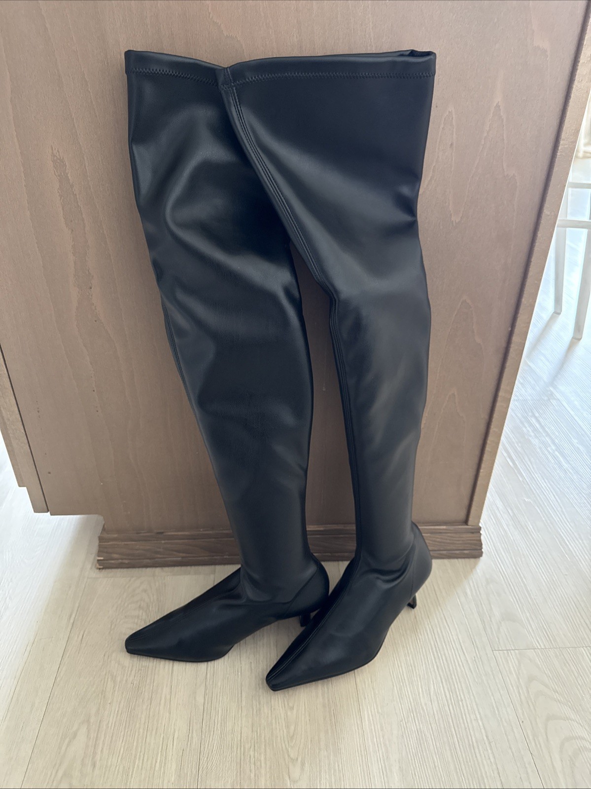 Angel Alarcon Leather Black Kitten Heels Over The Knee Boots