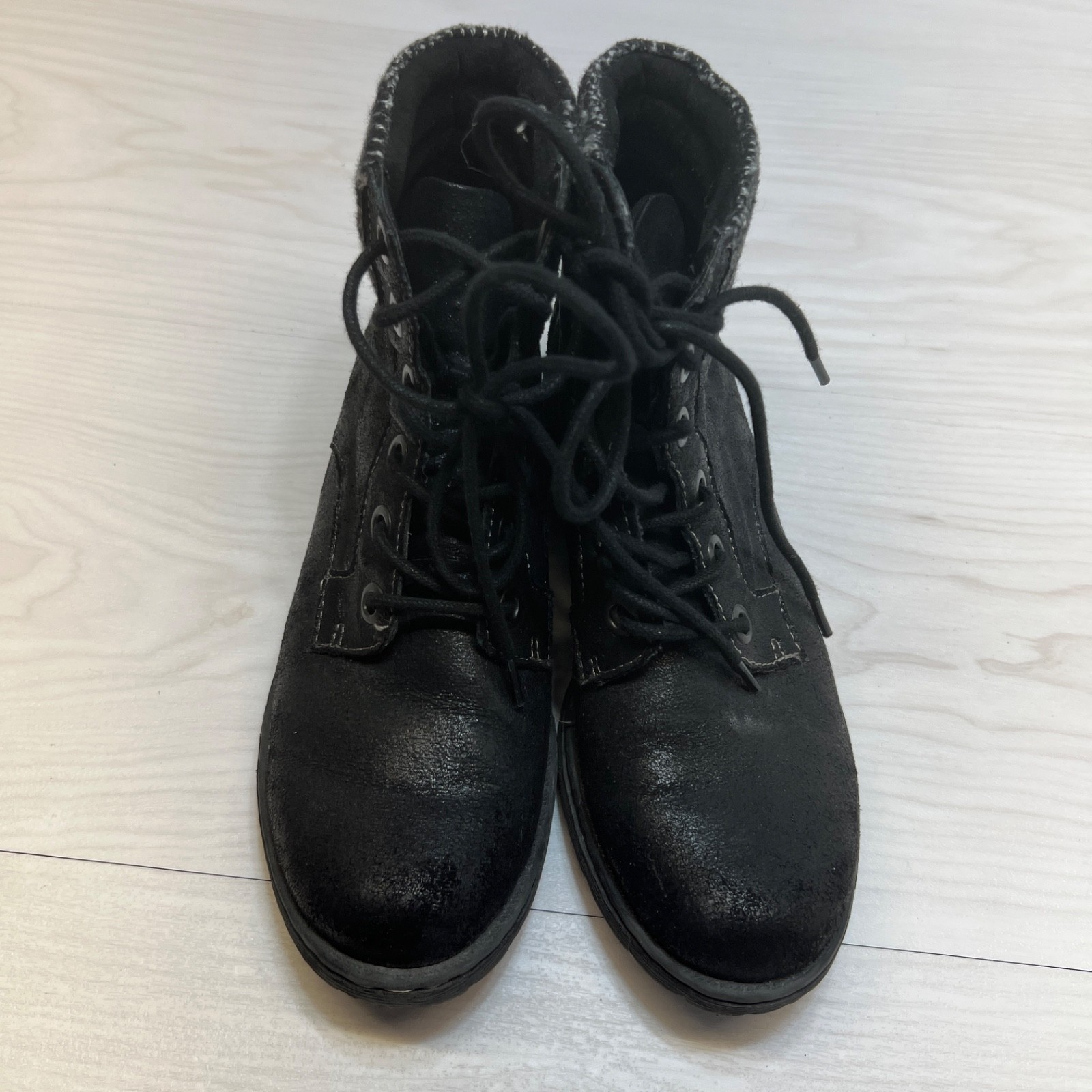 BOC Born Concept Combat Boots Women’s 6 M Shimmer Black Lace Up Block Heels Zip