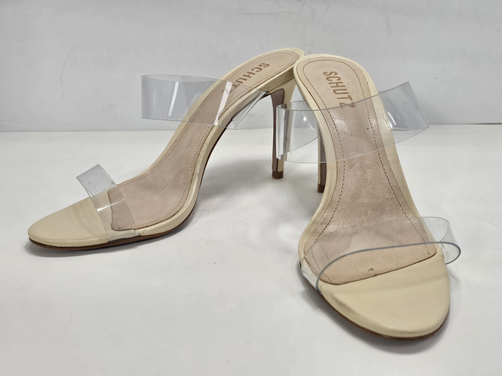 Schutz Ariella Suede High Heel Sandal Oyster Womens Size 8 nude double strap