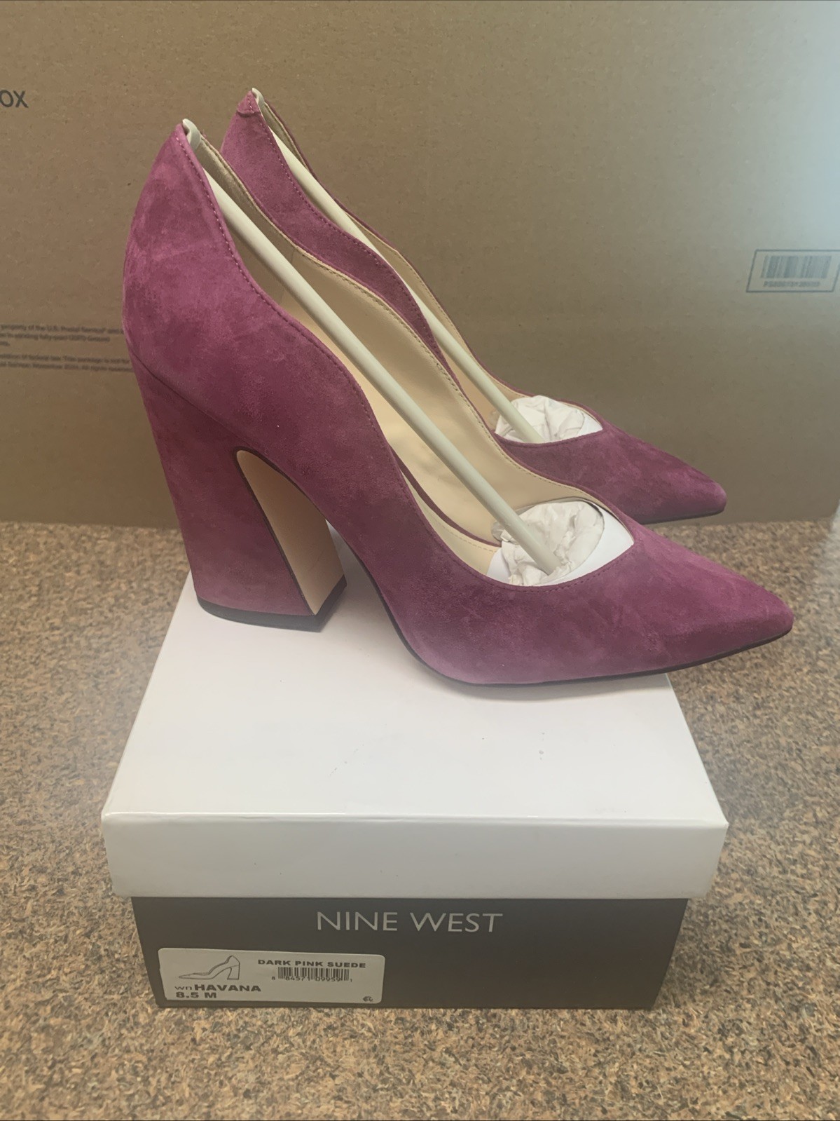 Nine West Havana Dark Pink Suede Heels Size 8.5