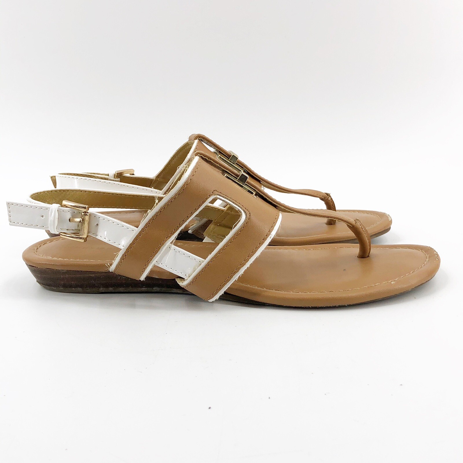 Tommy Hilfiger Brown White & Gold Flat Summer Sandal Size 9 M