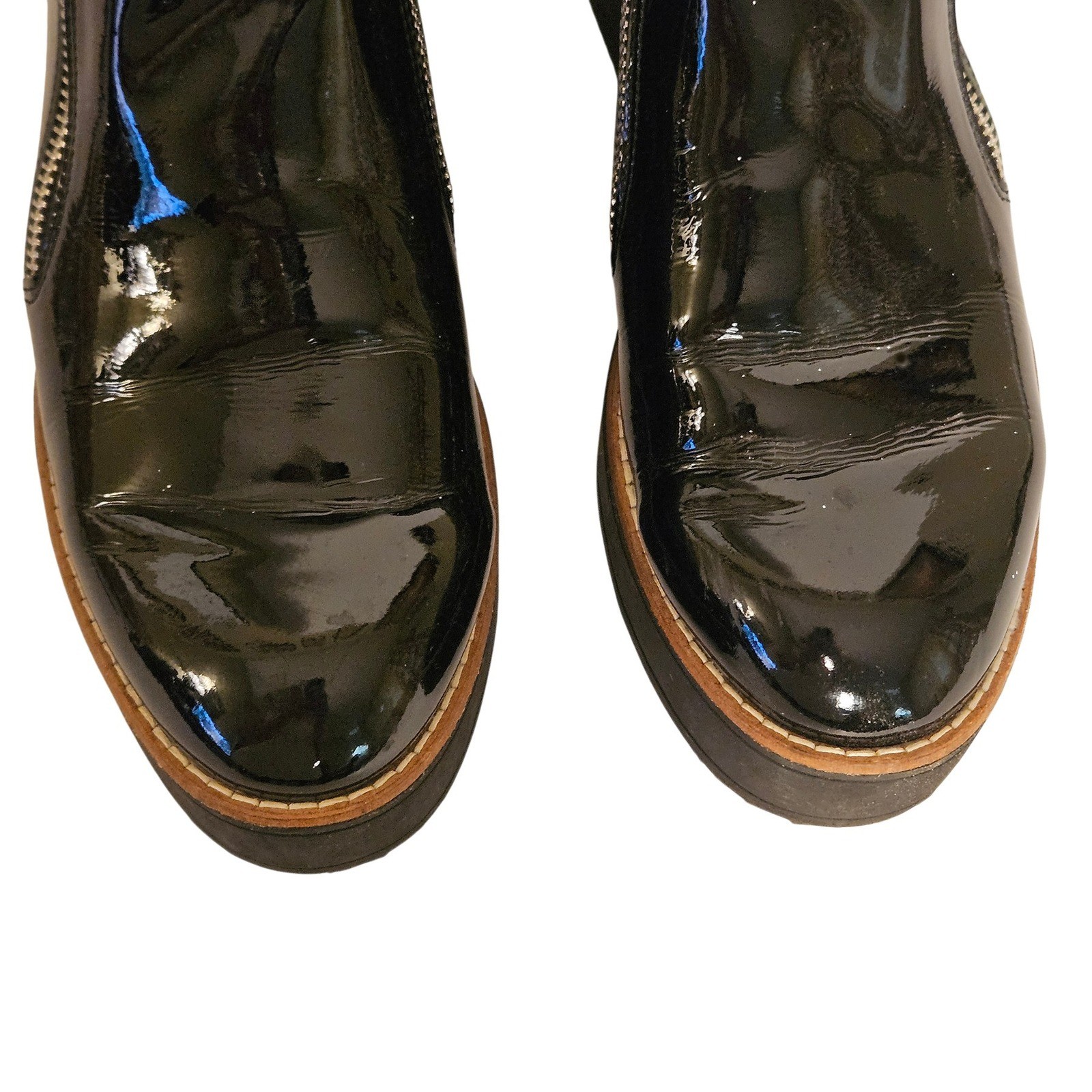 Silent D Black Patent Leather Platform Wedge Ankle Boots Double Zip Womens 38