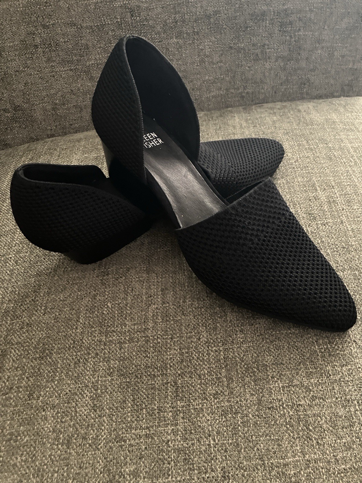 Eileen Fisher Women’s Black Synthetic Pointed Toe D’Orsay Slip On Heels 7.5