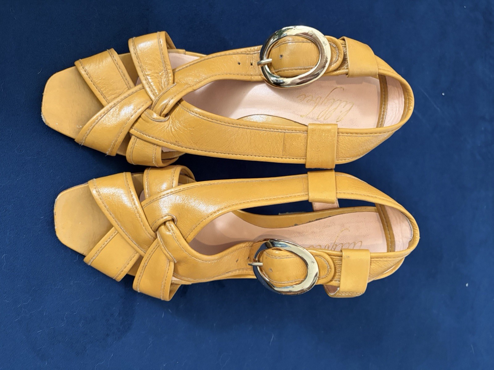 Soft Golden Mustard Leather Sandals Women’s Size 39 US Size 8 Made In Brazil