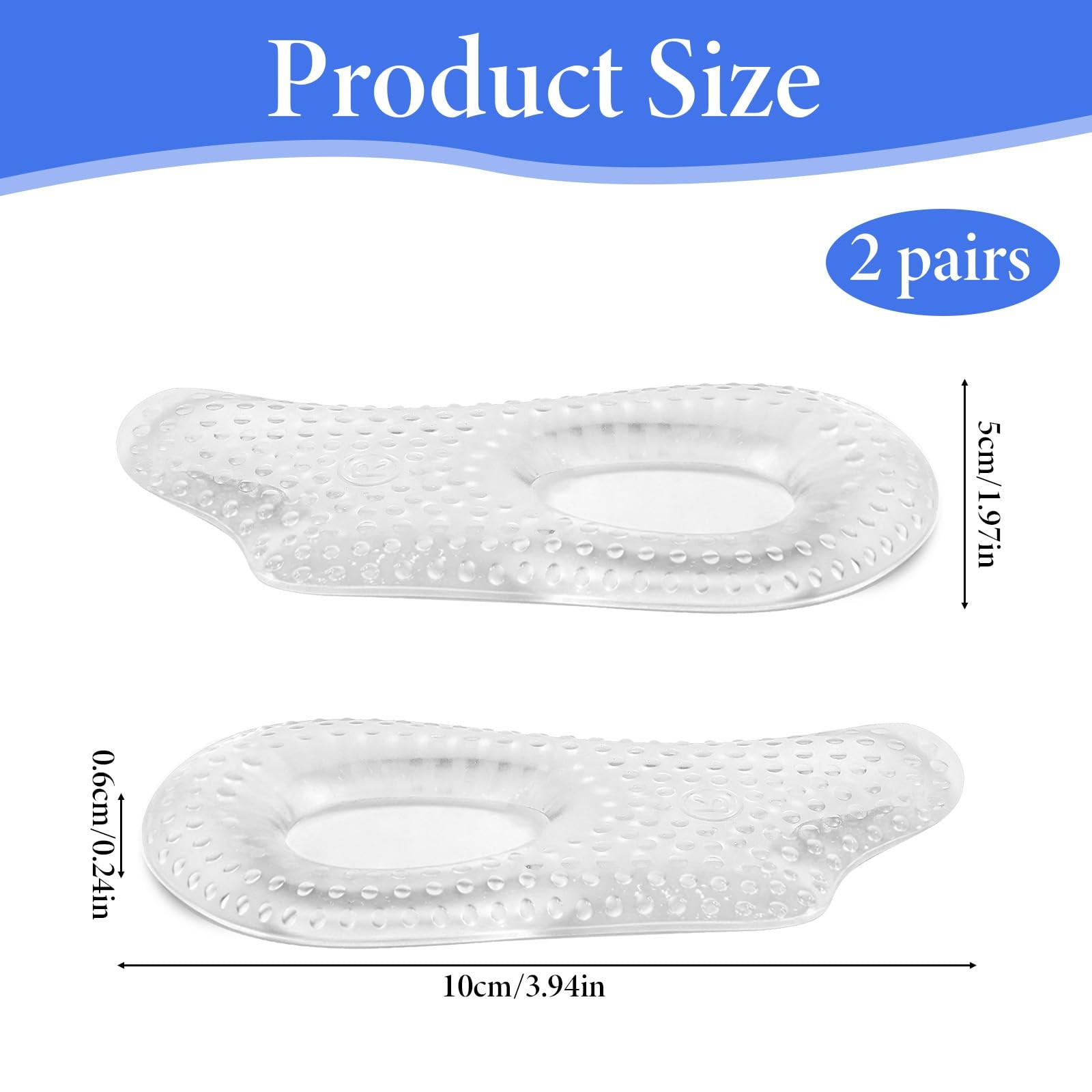 Sibba 2 Pair Plantar Fasciitis Heel 3.94 × 1.97 × 0.24 Inch, Transparent