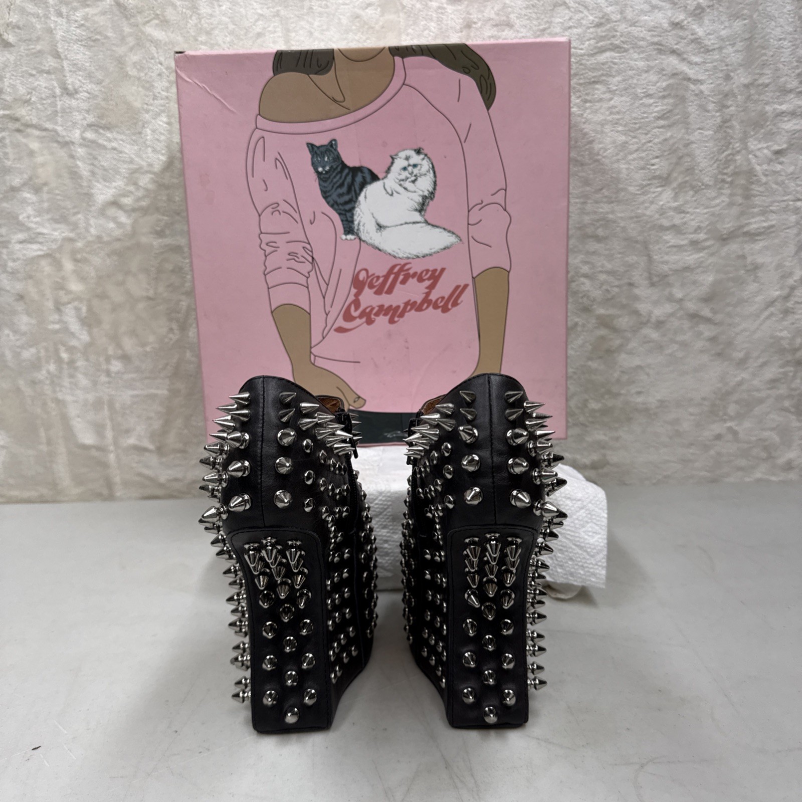 Jeffrey Campbell DustSpike Black Leather Wedge Platform Size 6M