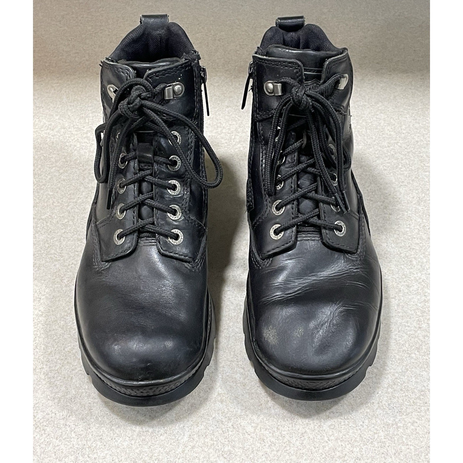 Men’s Harley Davidson Black Leather Motorcycle Boots-Left Boot Sz 8 Right Sz 8.5