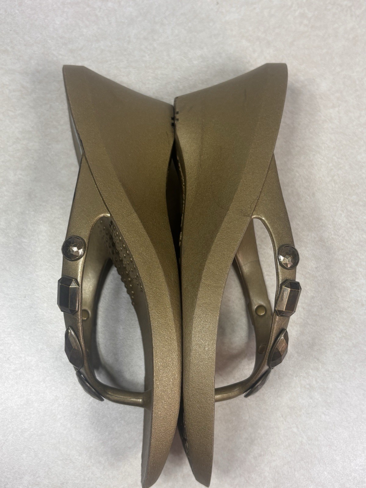 Oka B Alexa Jeweled Wedge Sandal Bronze Metallic Heel Flip Flop Womens S 25036