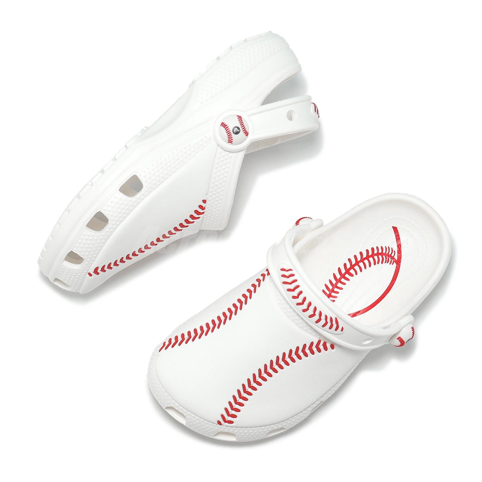Crocs Classic Baseball Clog K White Red Kids Preschool Slip On Sandal 211259-100