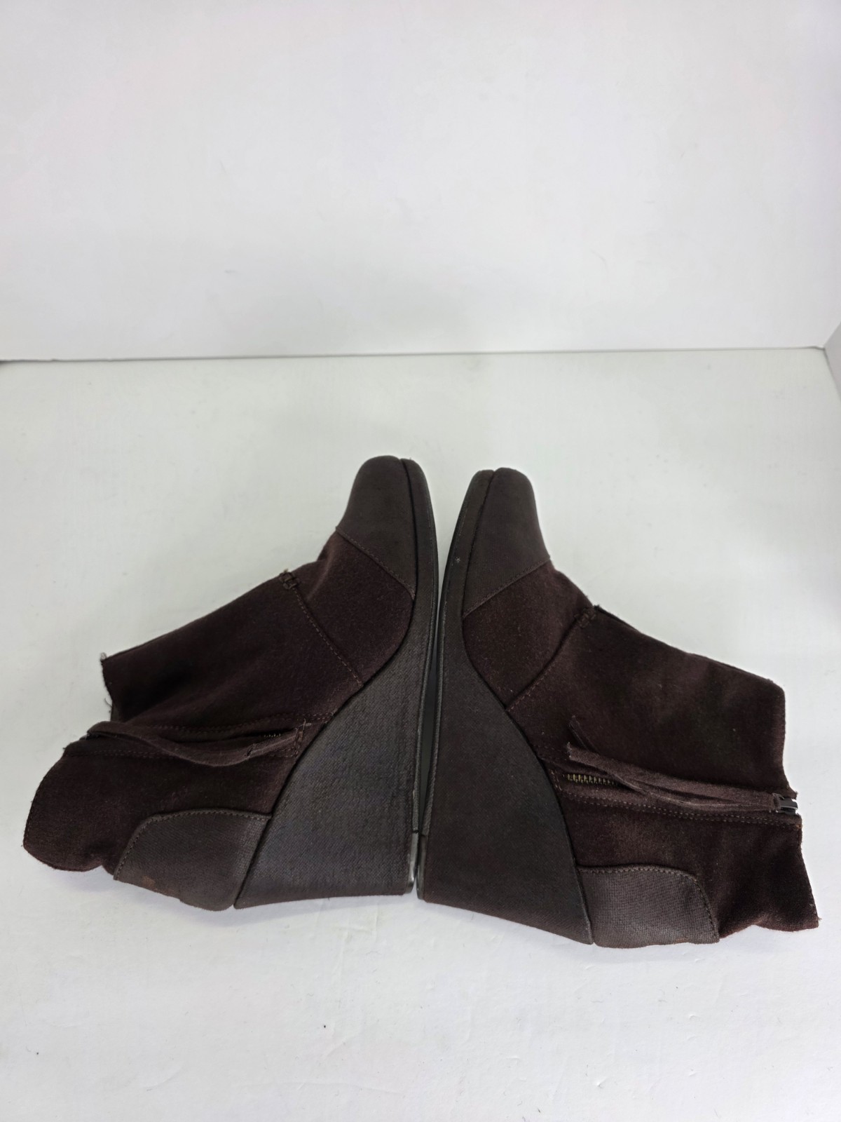 Toms Wedge Boots Zip Brown Comfort Casual Fashion Ankle Booties Womens Size 9.5