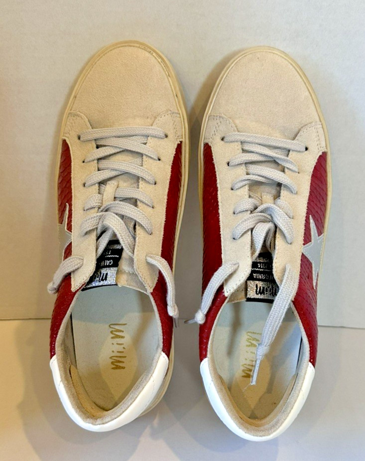 Mi.iM Sadie Rubber Sole Lace-up Leather Star Sneakers in red 8.5