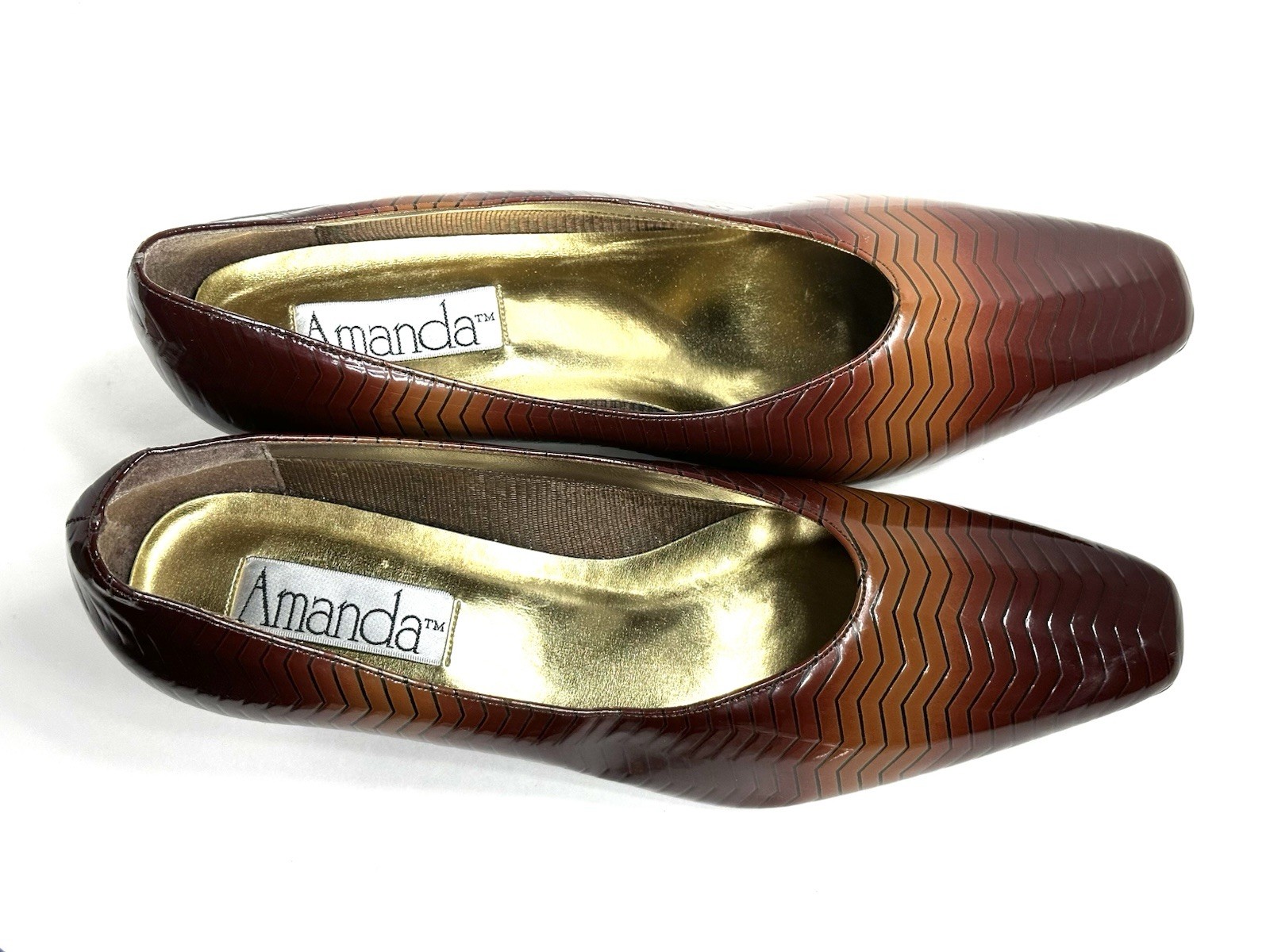 Vintage Tortoiseshell Heels Brown Patent Leather Chevron AMANDA Size 11 US NEW!!
