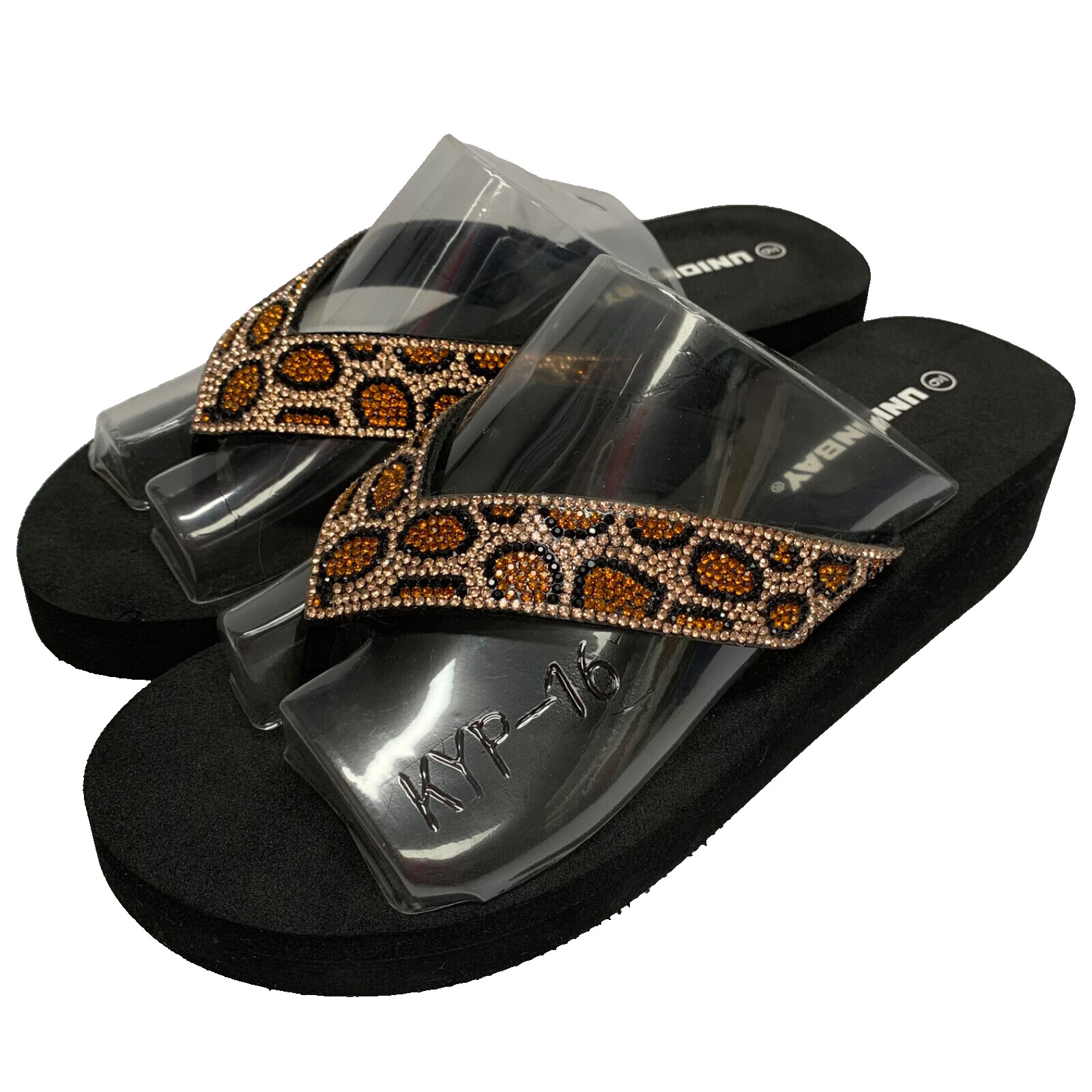 UNIONBAY Women’s Size 9 Leopard Print Black Rhinestone Thong Flip Flop Sandals