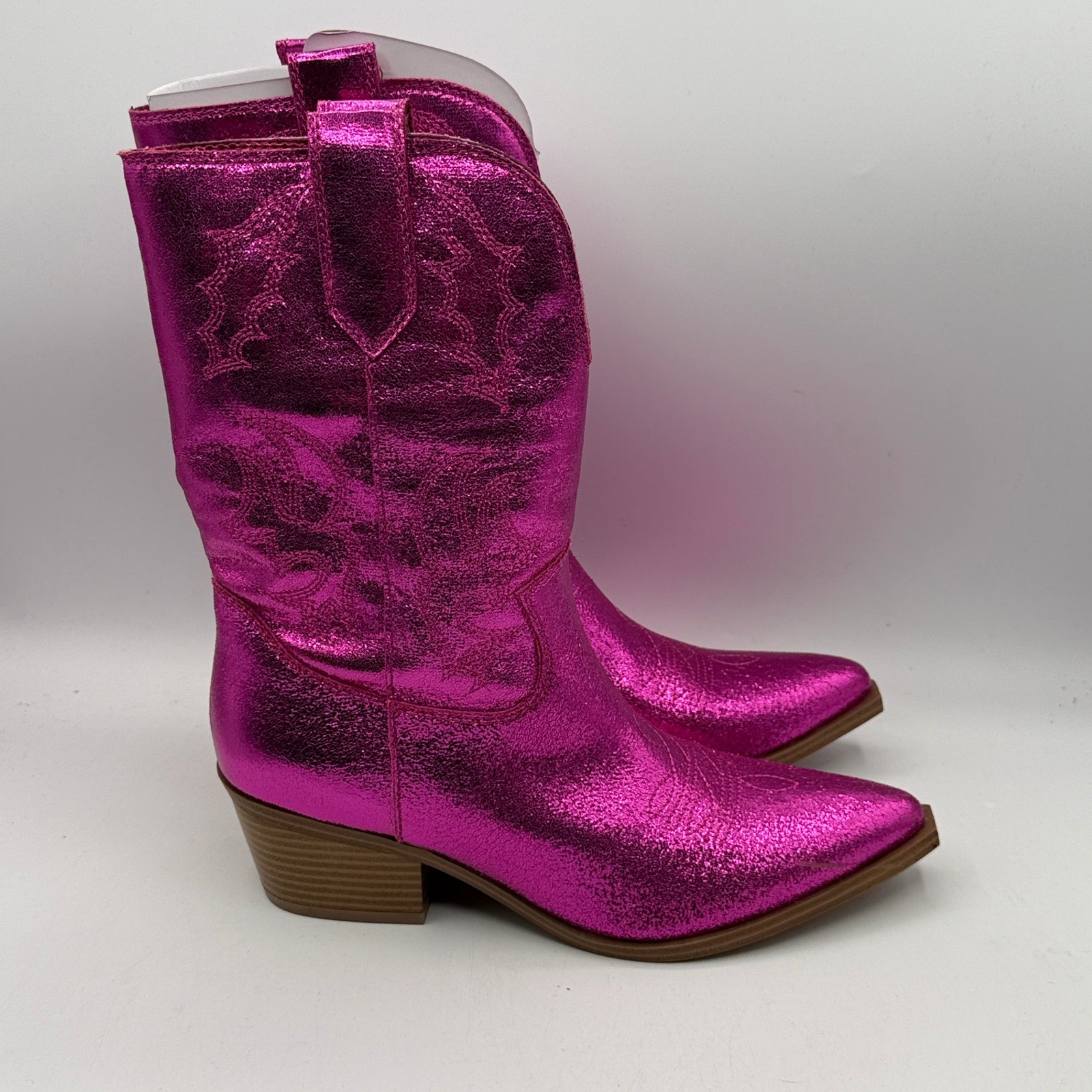 Nine West Yunela3 Boots Womens Size 8 Metallic Dark Pink Western Cowboy YUNELA3