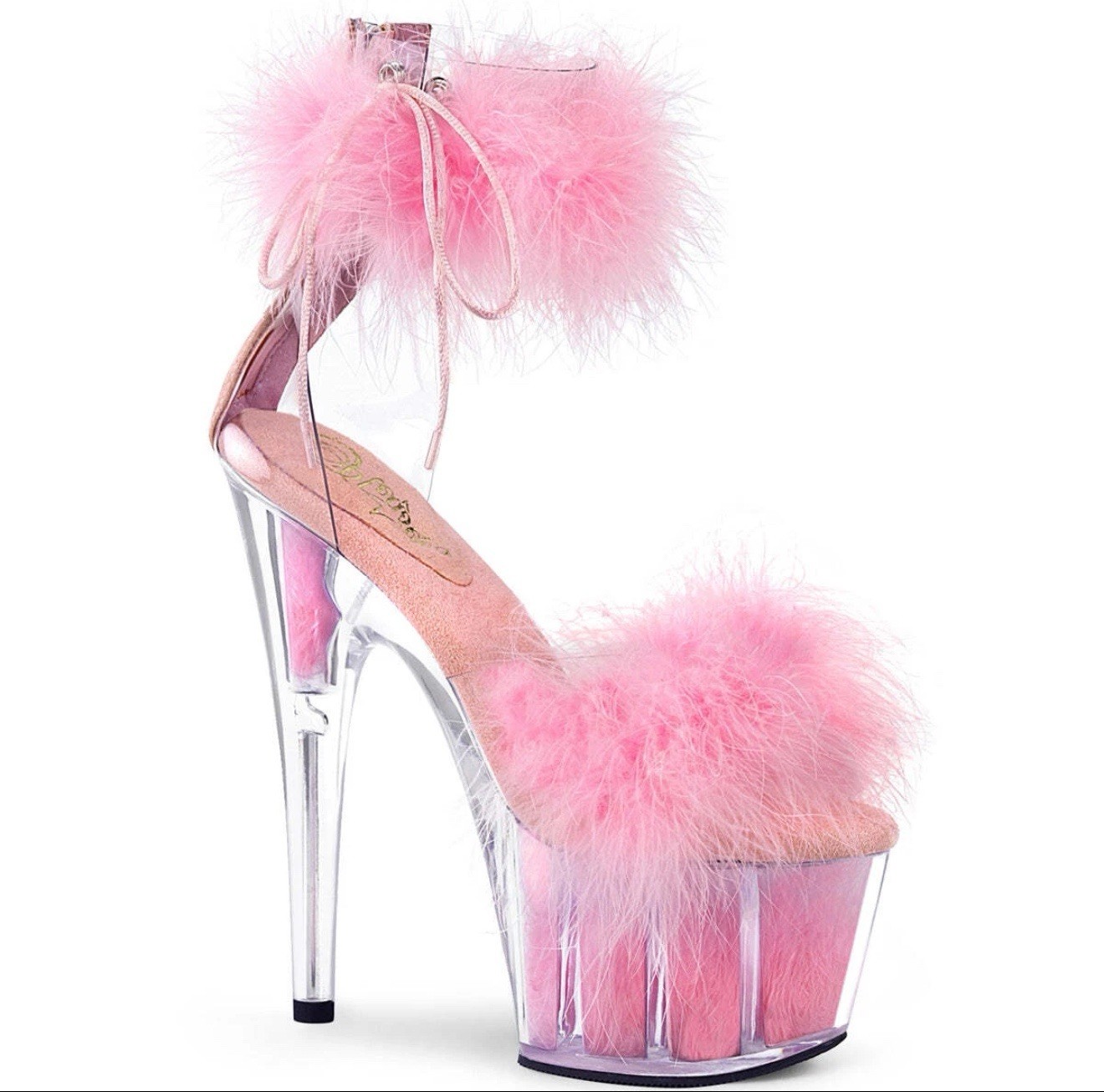 Pleaser 7″ Heel Pf Marabou Fur Ankle Cuff Glitter Sandal Adult Women Ado724F/C