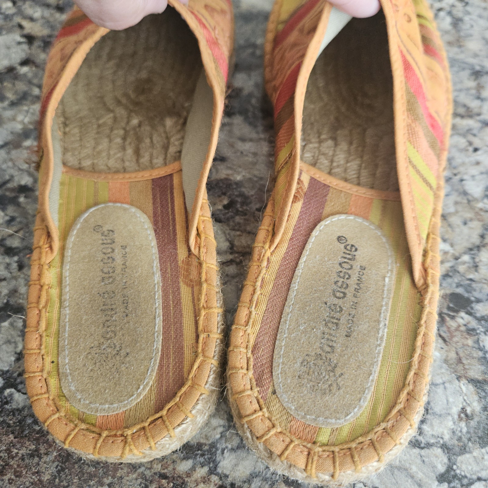 Vintage 90s André Assous Tapestry Espadrille Mules Made in France Brocade Luxury