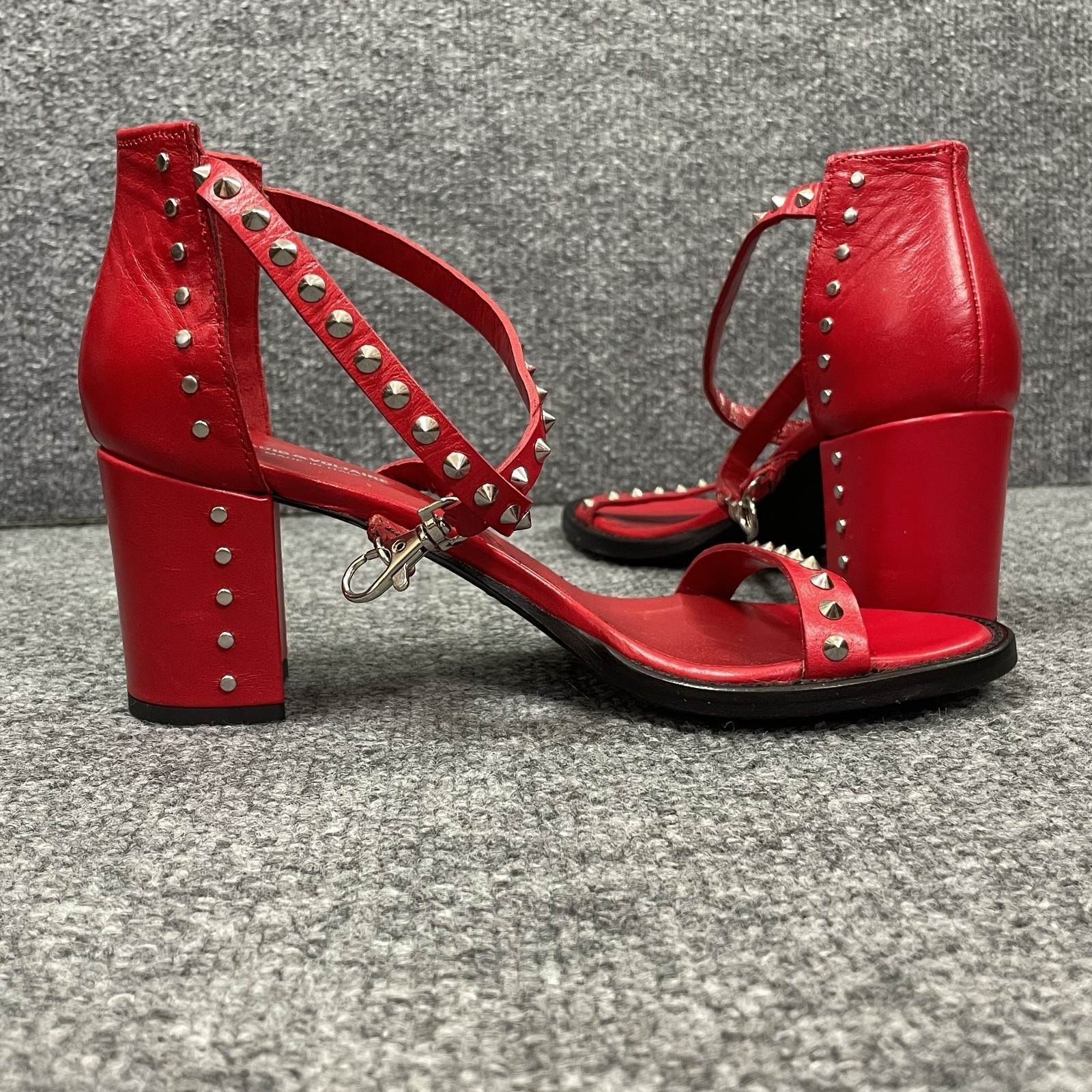 Zadig & Voltaire Block Heel Sandal May Stud Sz EU36 Chunky Red Fits US 6.5 Goth