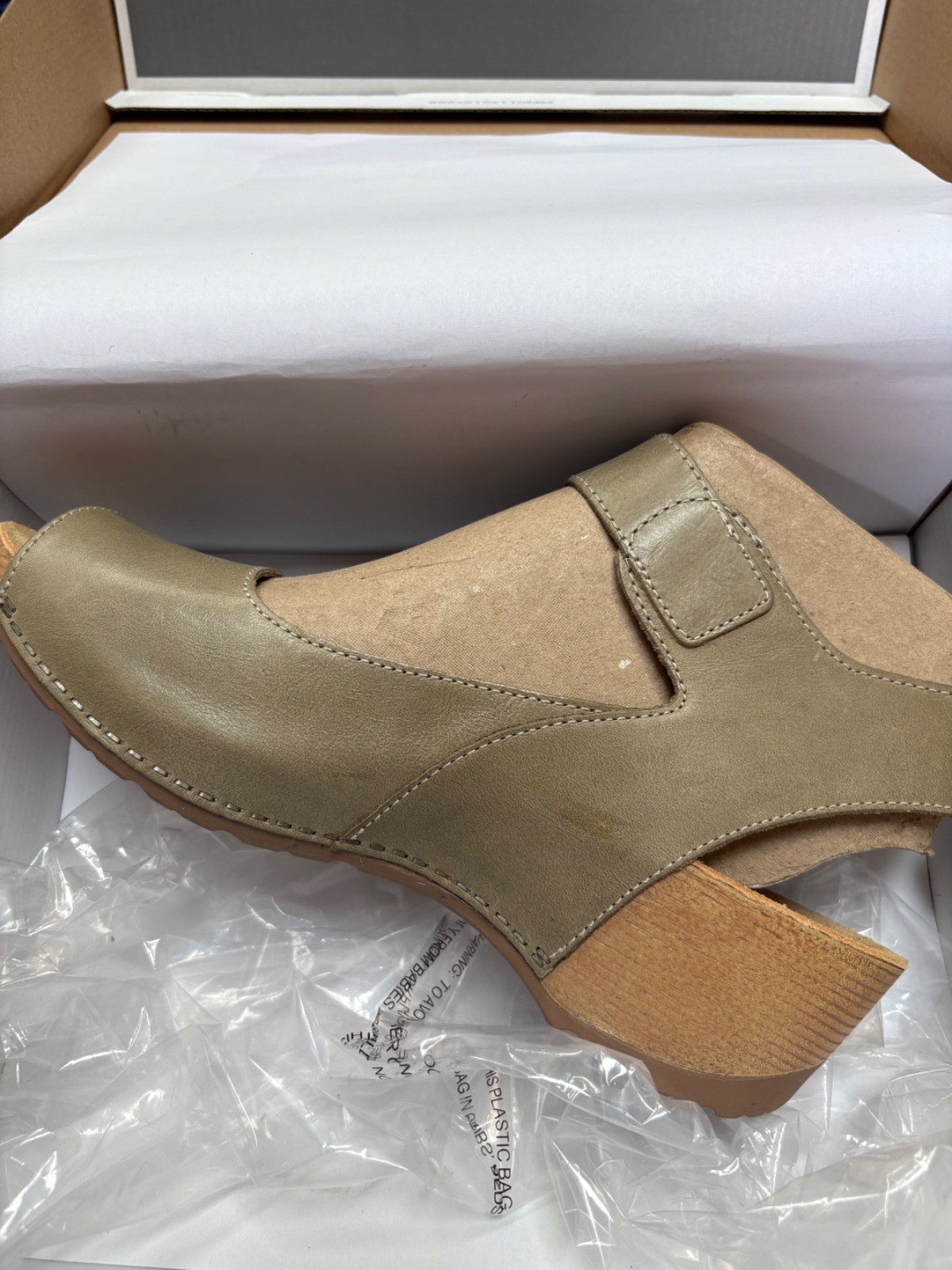 Dansko Burnished Calf Leather Wedge Sandals Tiana Khaki size EU 41, US 10-10.5
