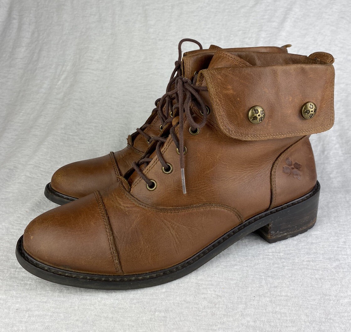 Patricia Nash Womens Lia Fold Over Lace-Up Combat Boot Brown Leather Size 10 Y2K