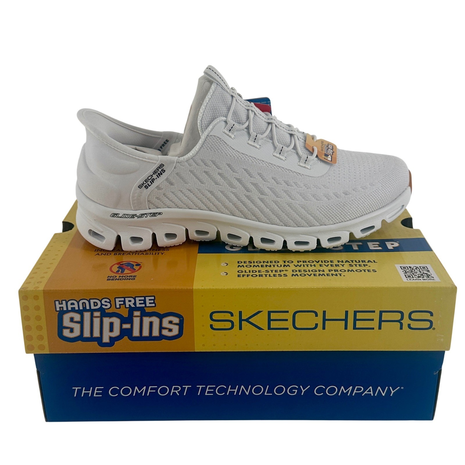 Skechers Slip-ins Glide-Step Women 9 White Solid Wide Fit Modern Sneaker 104574W