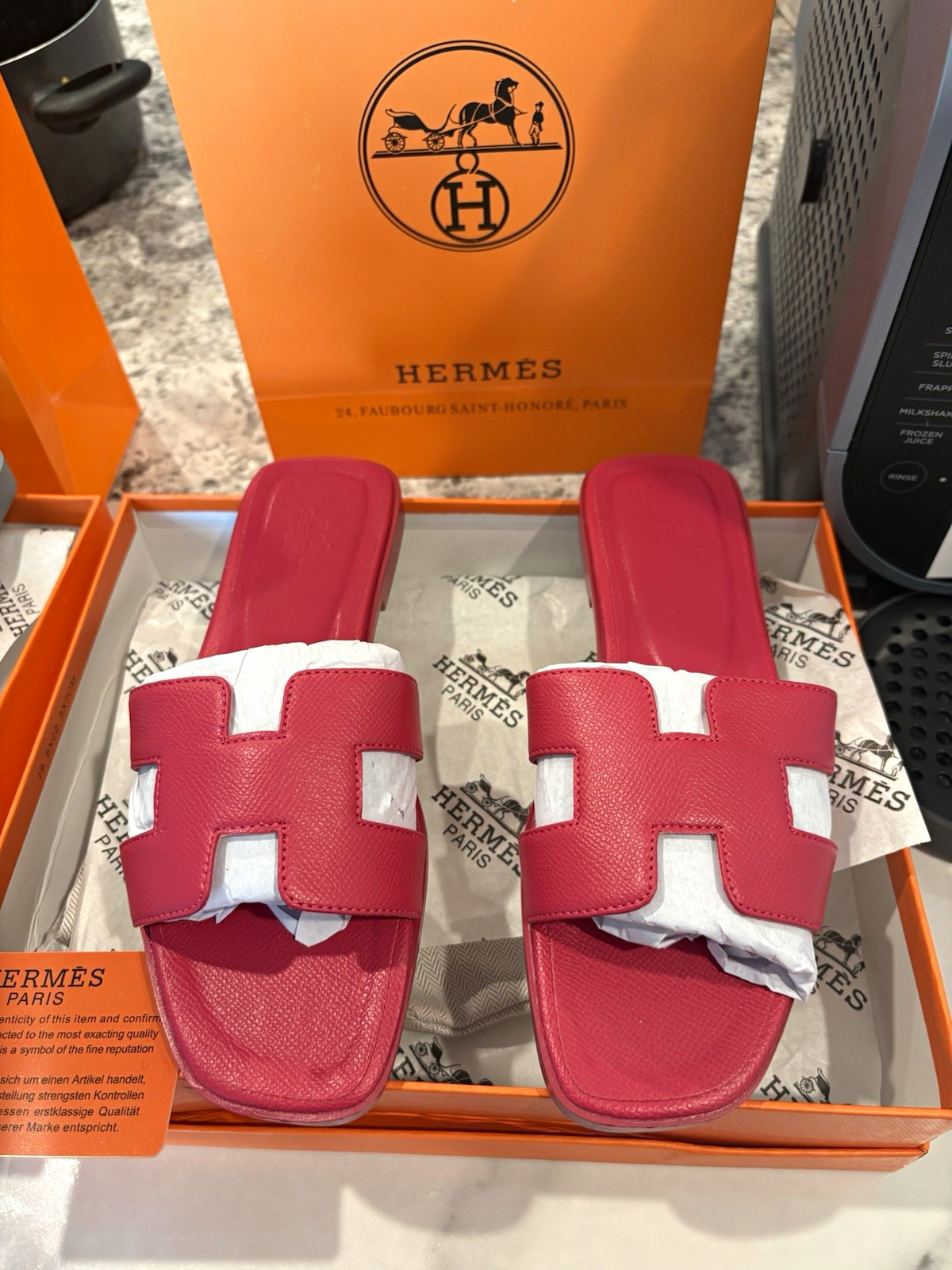 Hermès Women’s Pink Leather Slide Sandals Logo H Strap Slip-On EU 36 US 6