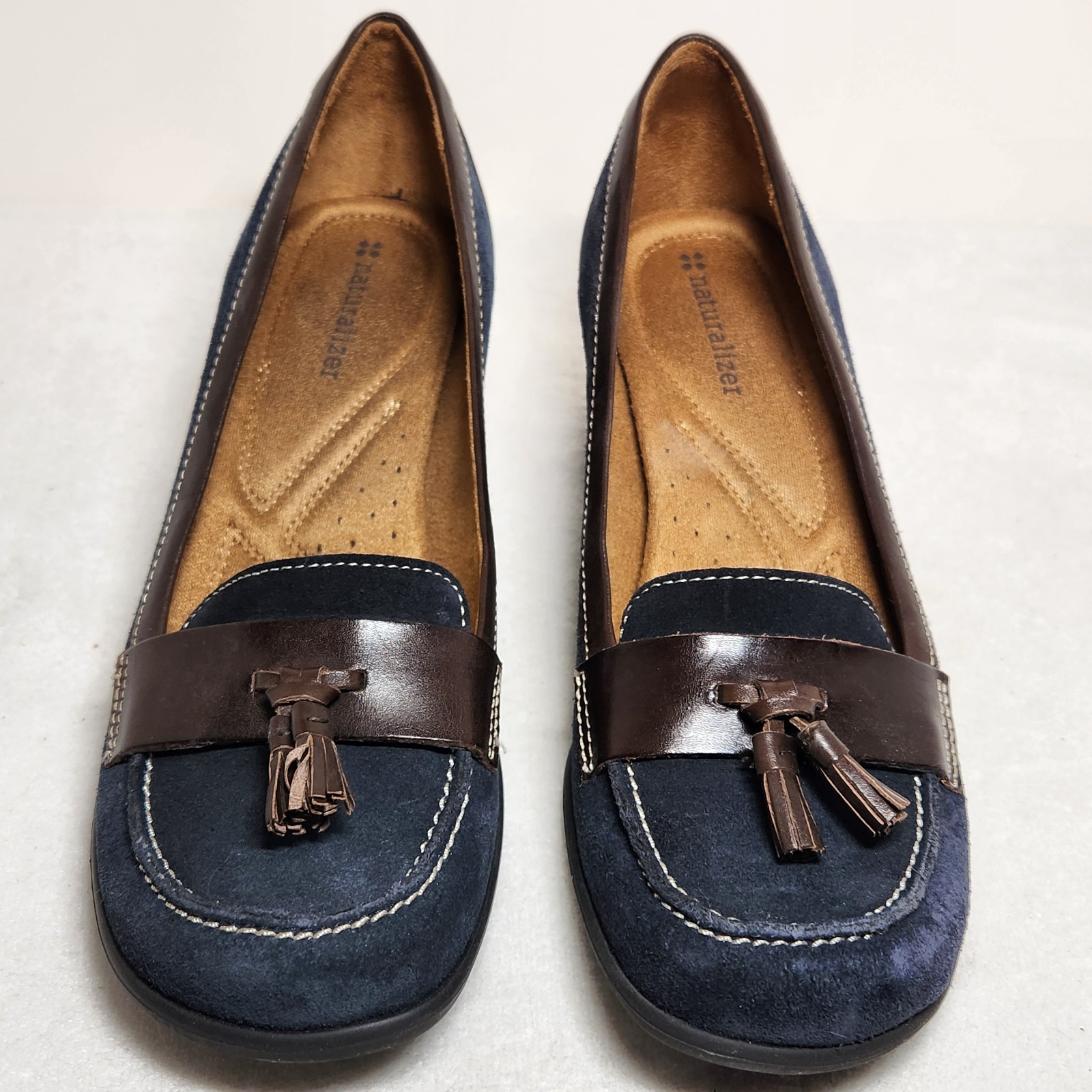 Naturalizer Women’s Loafer Heel Shoes SIze 8.5M Blue Brown Block Leather Comfort