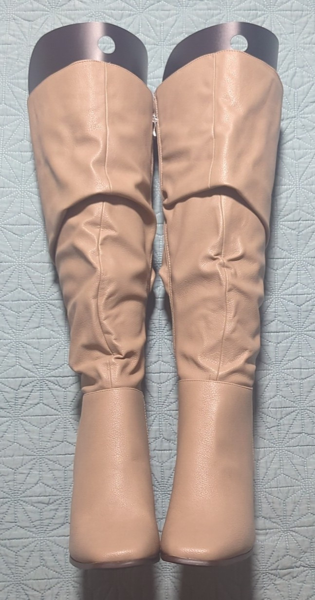 Justfab Rayanna Heeled Boots Ginger Sz 9.5 Taupe Inside Zipper Knee High NIB