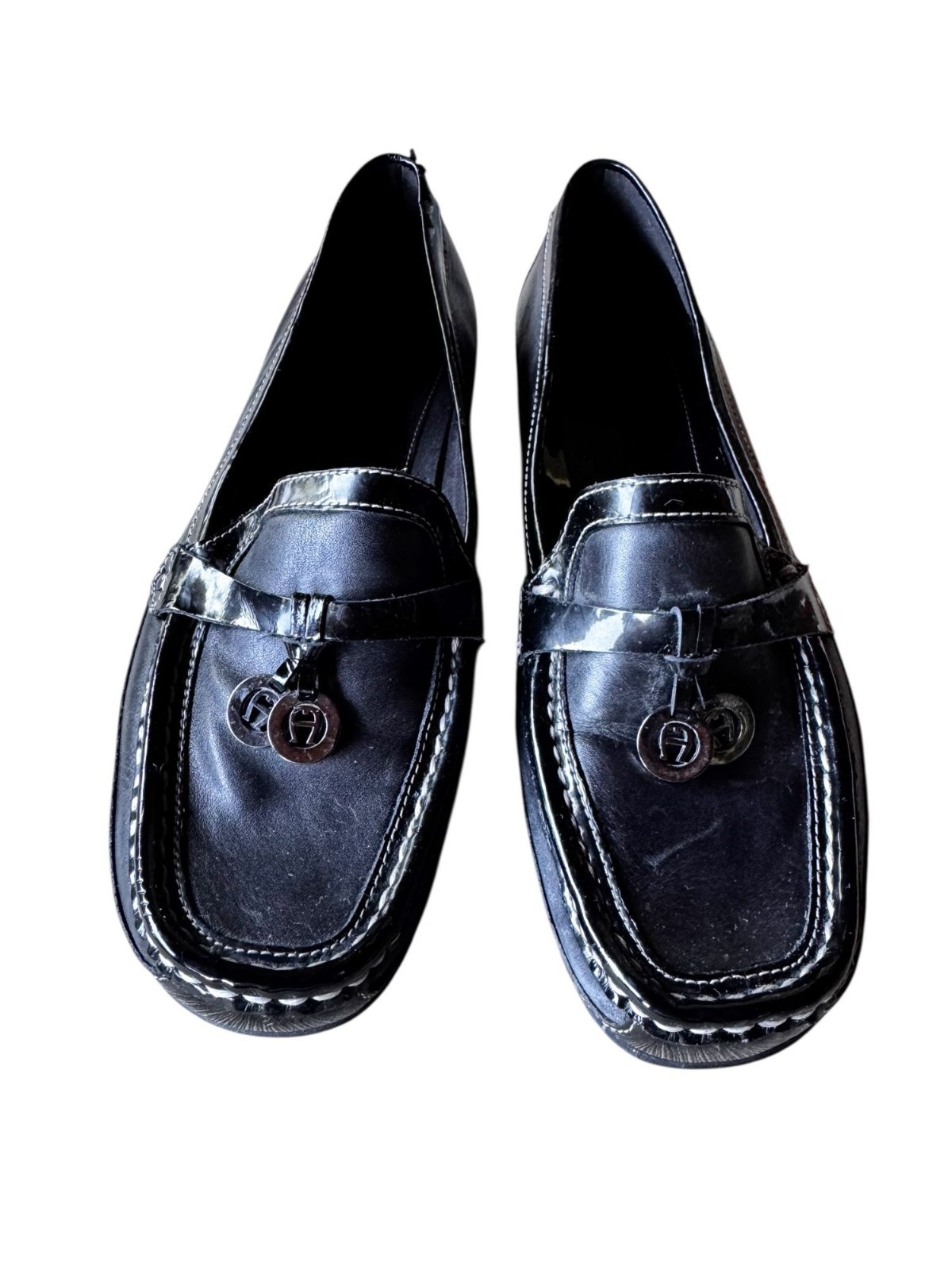 Etienne Aigner Wren Black Leather Loafers Women’s 7.5M Slip-On Casual Travel