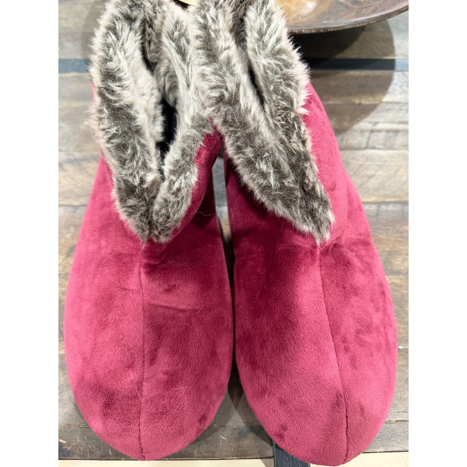 Dearfoams Womens Velour Bootie Slippers Pink Faux Fur Trim Large 9-10 Washable
