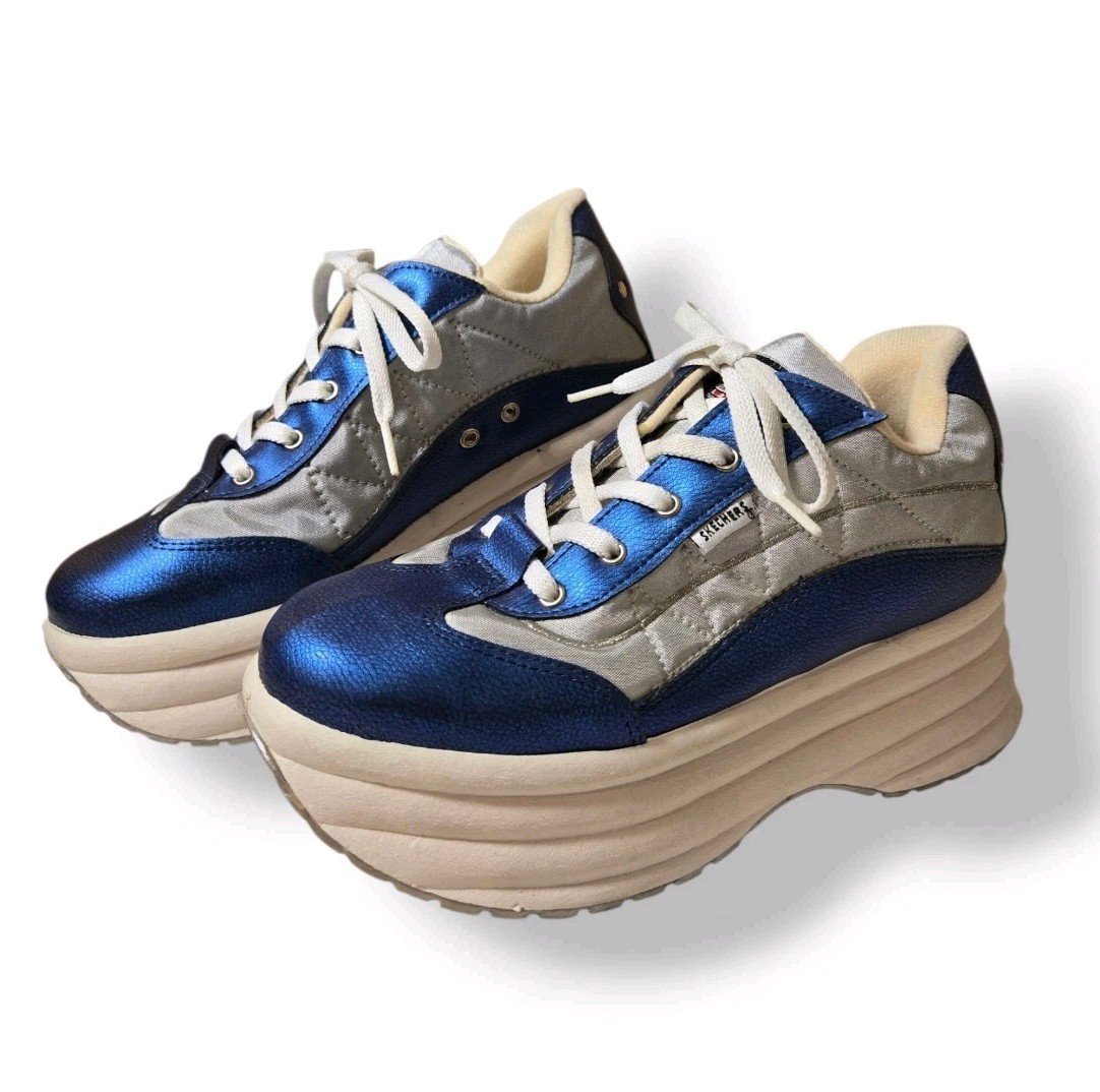 Vintage 90s Y2K Skechers Platform Sneakers Blue Sz9 (fits like 8) Bubble Sole