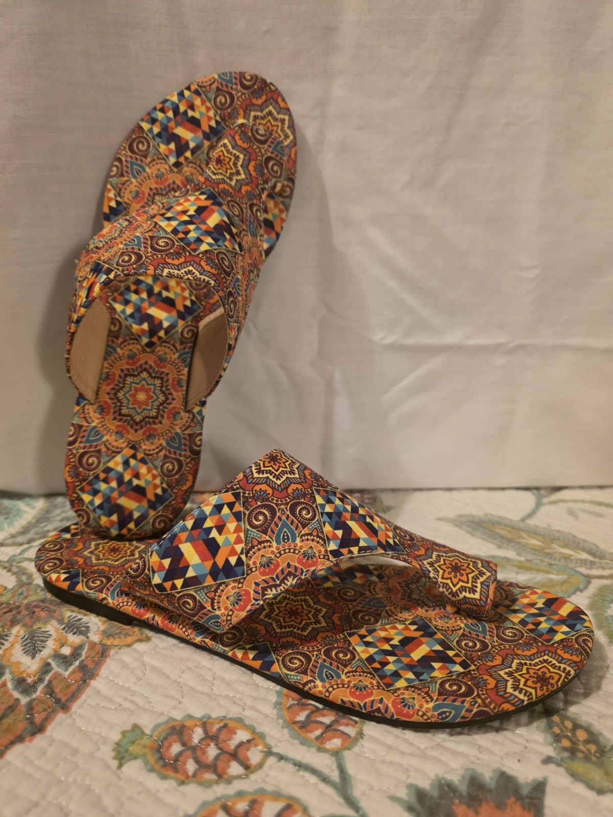 Bohemian Hippie Tribal Paisley Multicolor Sandals Slip-ons for Women 7