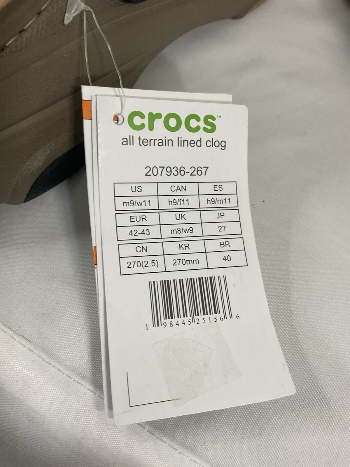 Crocs All Terarain Clogs Unisex with lining Slip On Shoes M9/W11 NWT Taupe