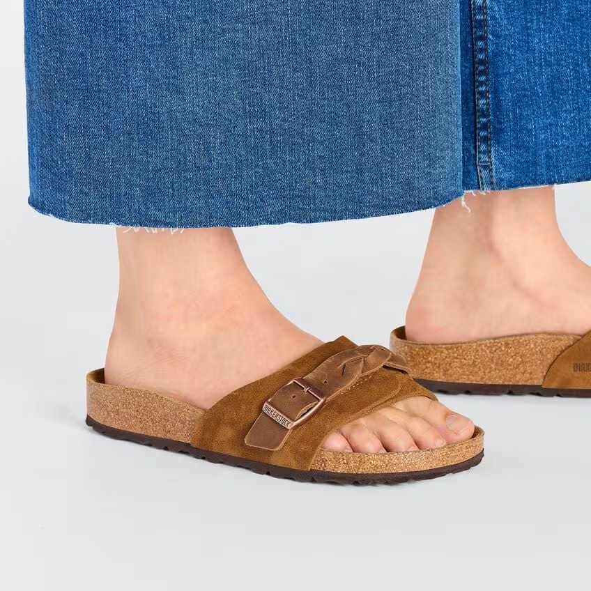 BIRKENSTOCK OITA BRAIDED MINK BROWN MEDIUM/NARROW WIDTH SUEDE SANDALS